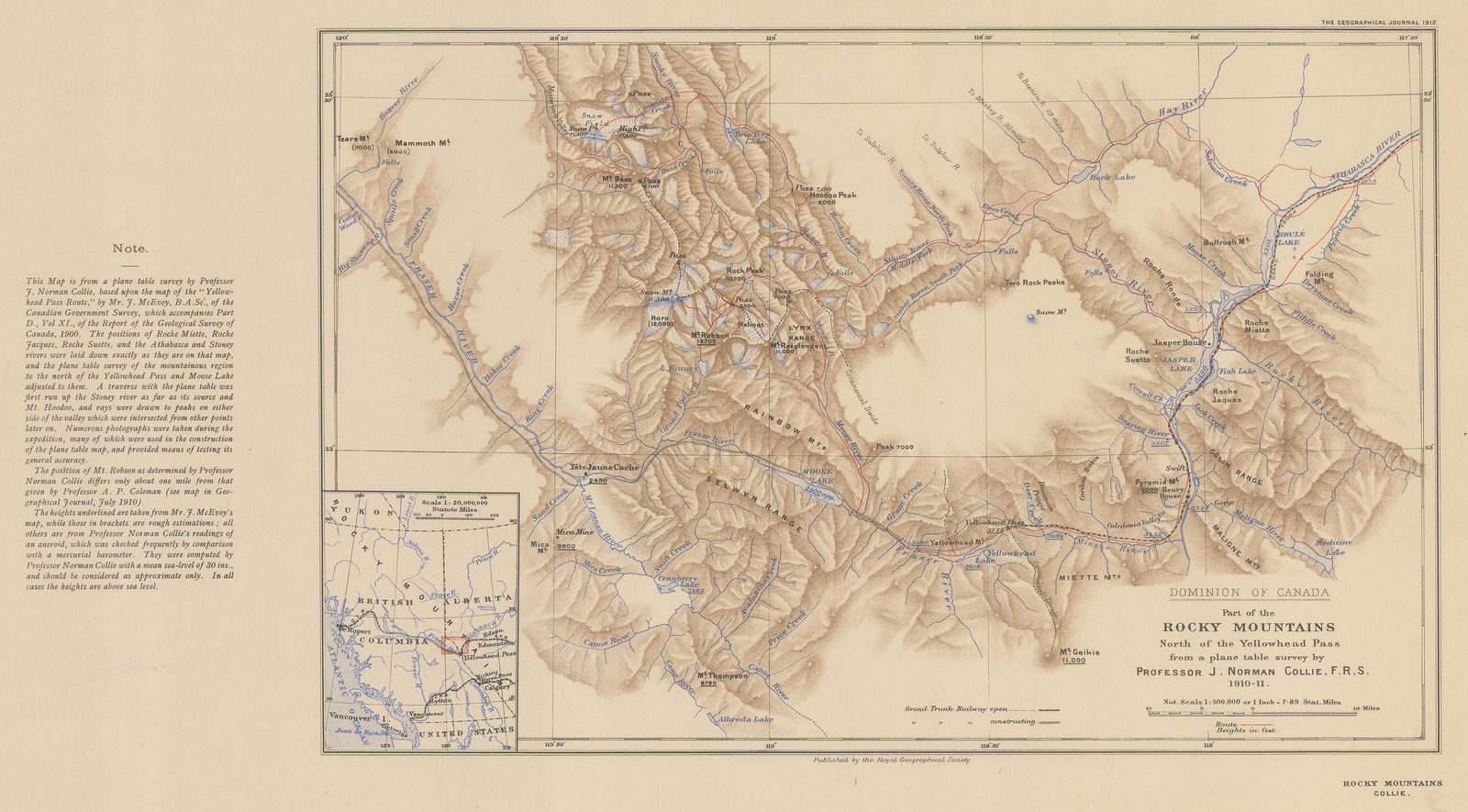 Royal Geographical Society (RGS), Canadian Rocky Mountains North of the Yellowhead Pass, 1912