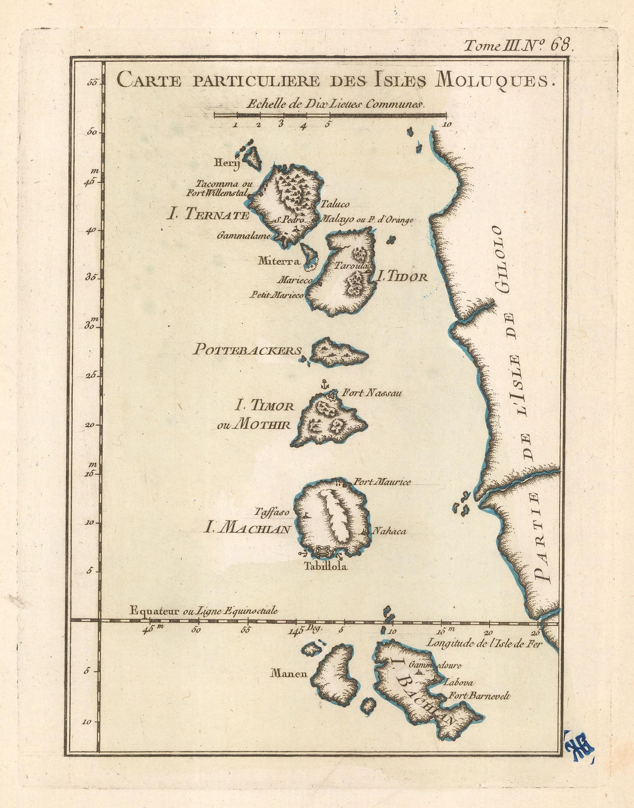 Jacques-Nicolas Bellin, Ternate, Tidore, Mare, Moti, Makia and Bacan, North Maluku Islands, 1764