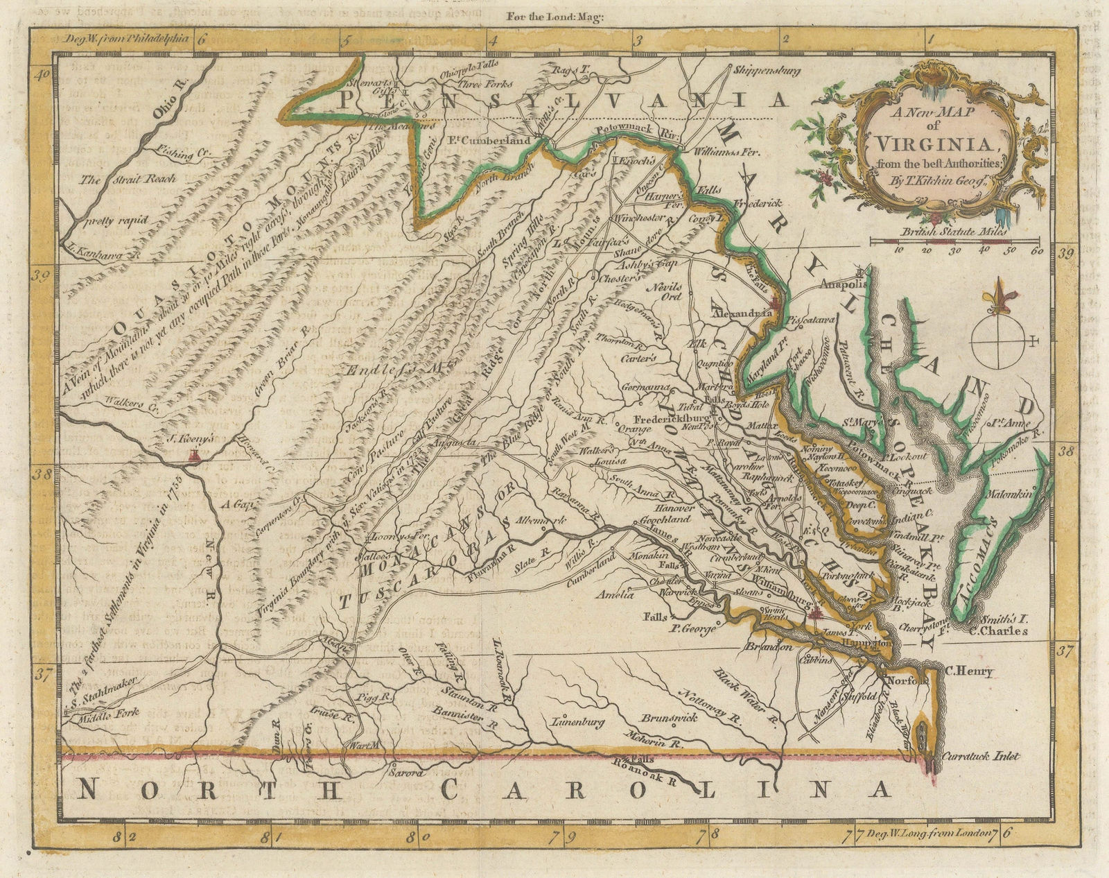 London Magazine, A New Map of Virginia, 1761