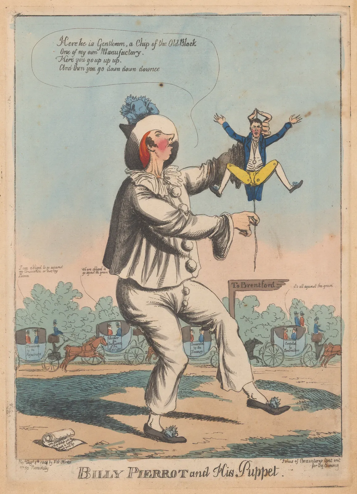 Samuel William Fores, Political Cartoon - Billy Pierrot and His Puppet, 1804