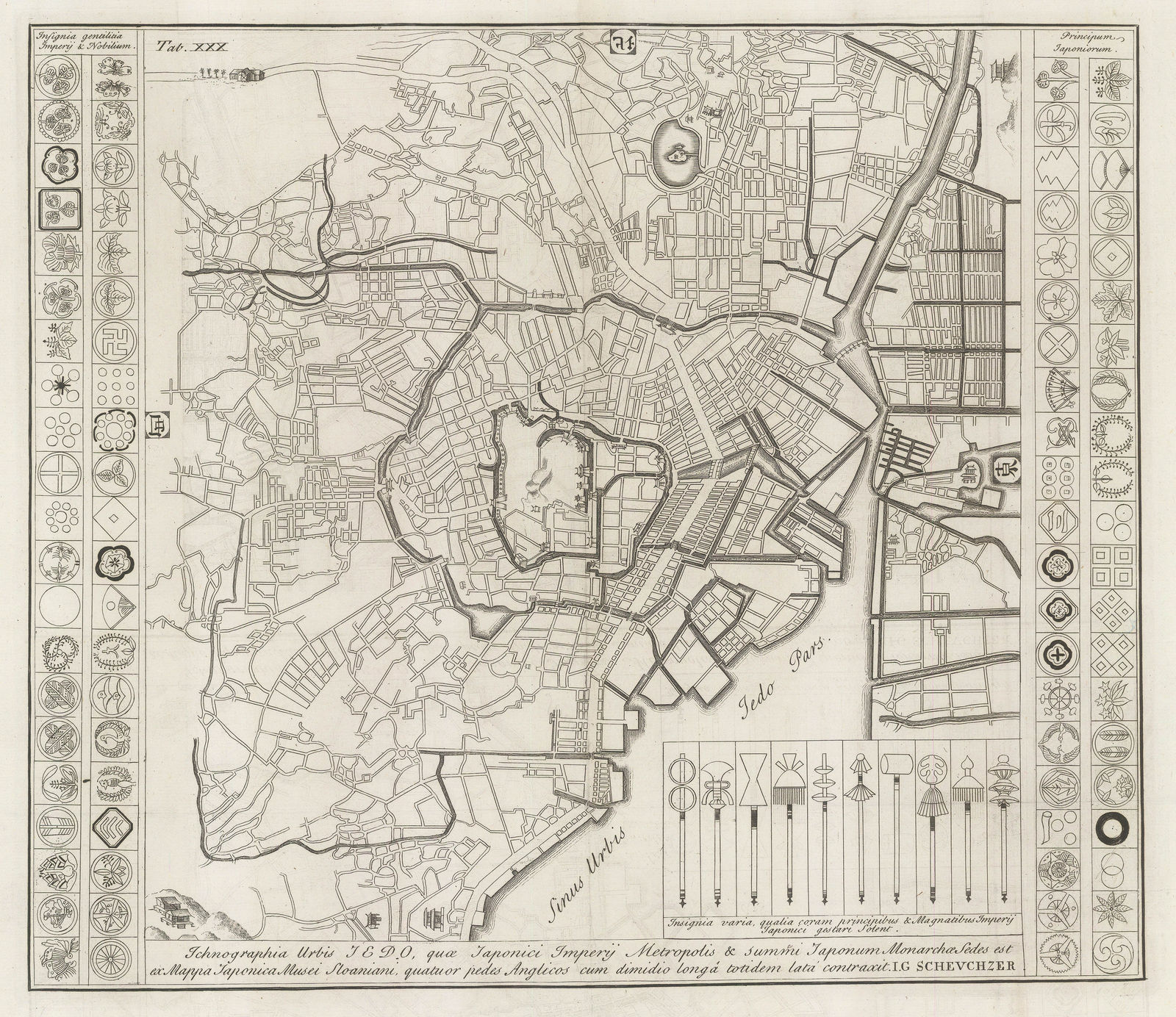 Engelbert Kaempfer, Highly significant map of Tokyo (Iedo), 1727
