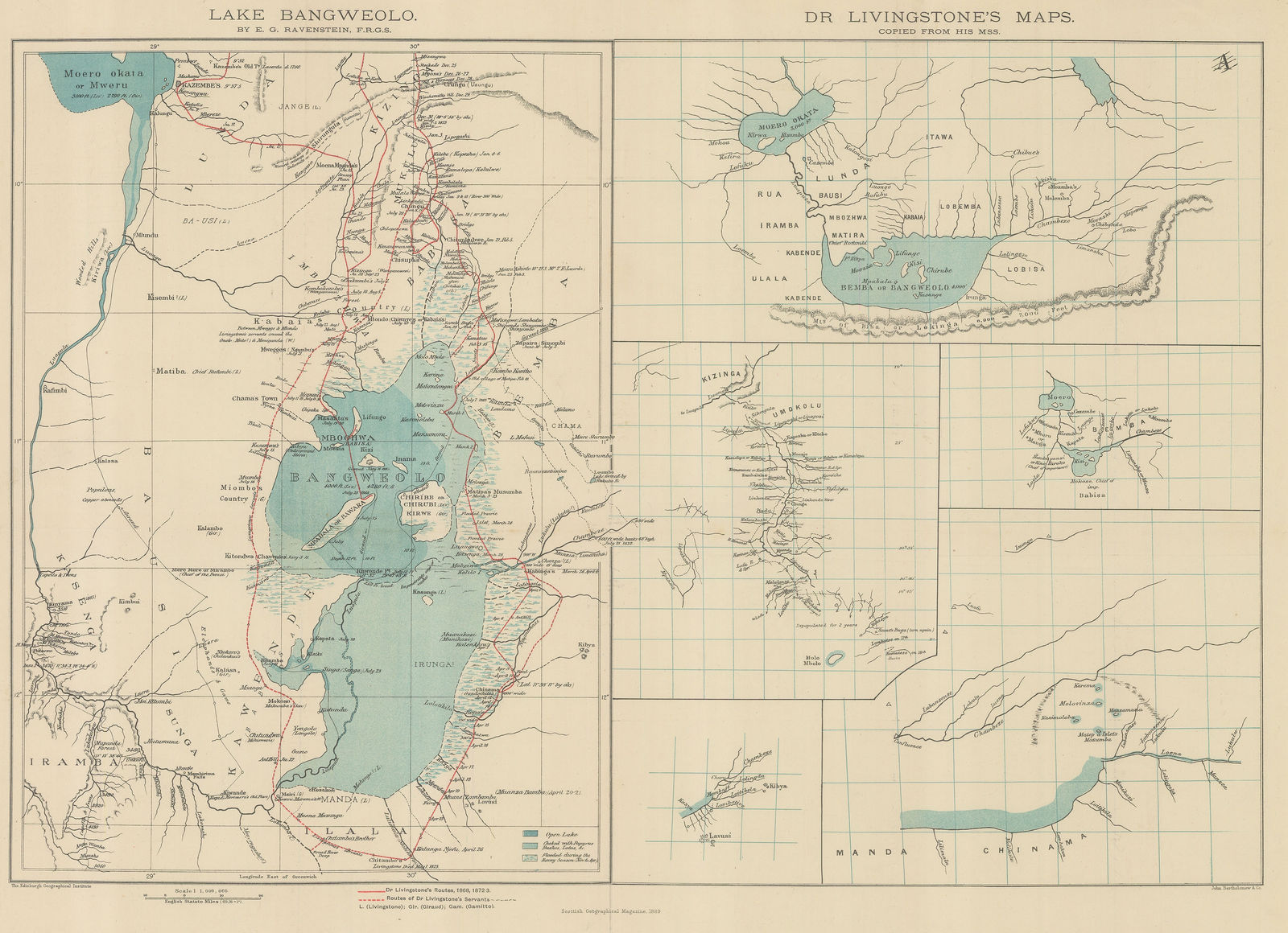 Royal Geographical Society (RGS), Livingstone's maps of Lake Bangweulu, Zimbabwe, 1889