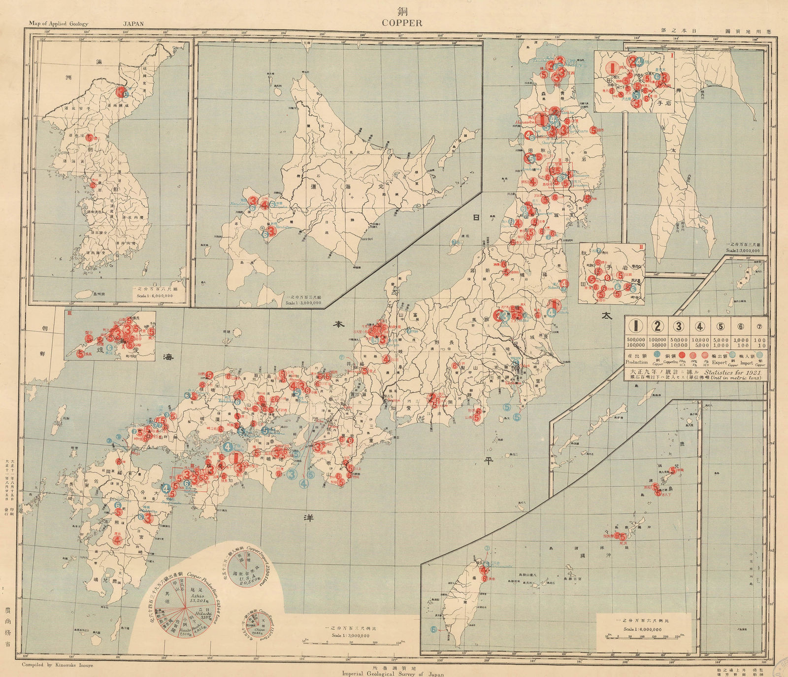 Kinosuke Inouye, Map of Applied Geology - Japan - Copper, 1922