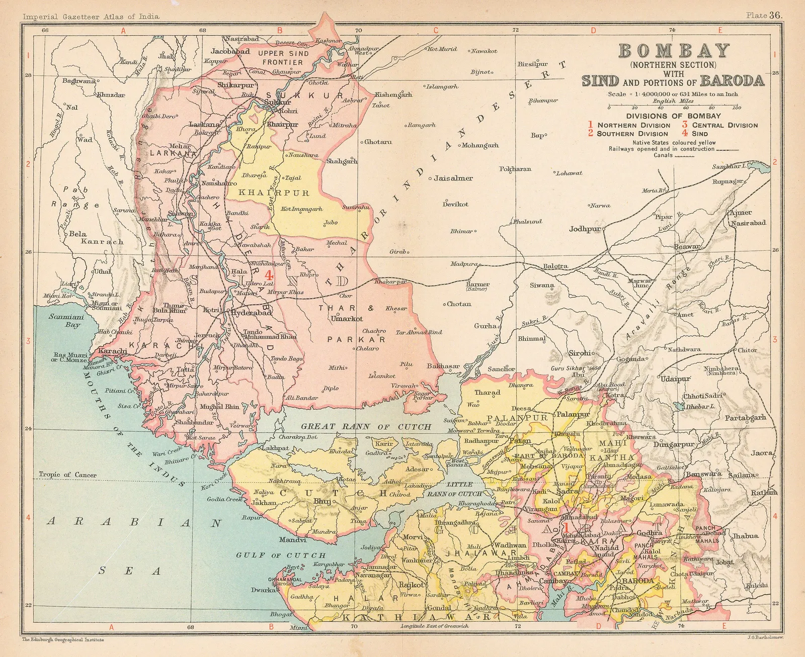 John Bartholomew & Co., Gujarat & Sindh , 1909