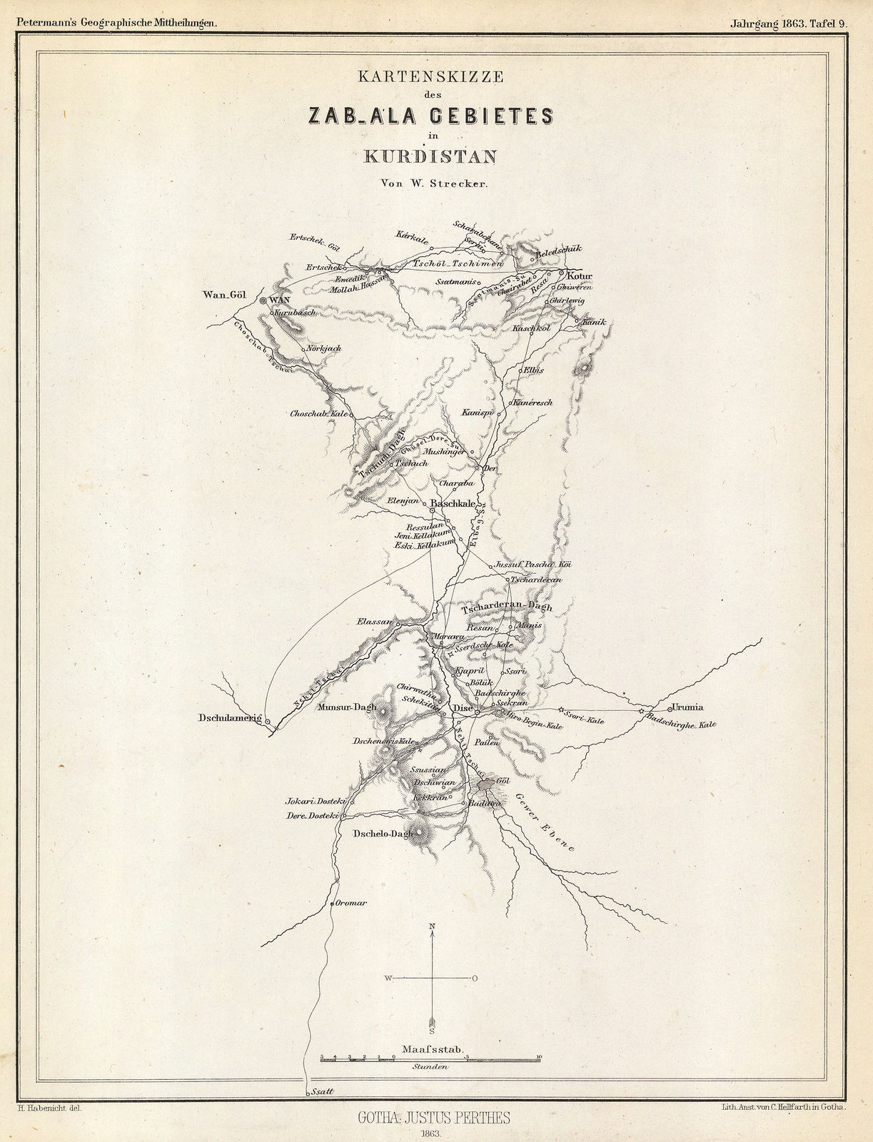 Justus Perthes, Sketch map of Zabala, Kurdistan, 1863