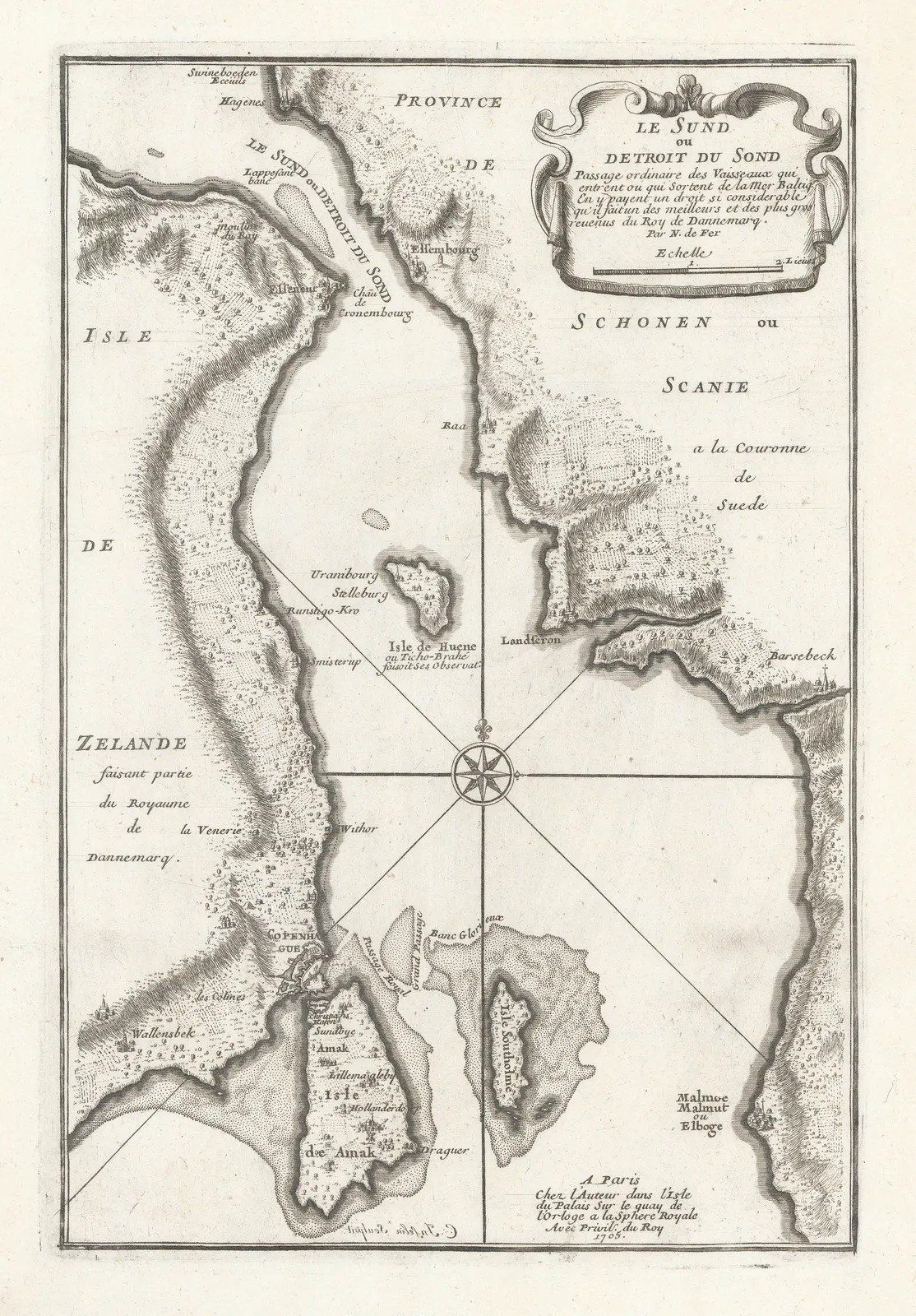 Nicolas de Fer, The Oresund Strait between Denmark and Sweden, 1705