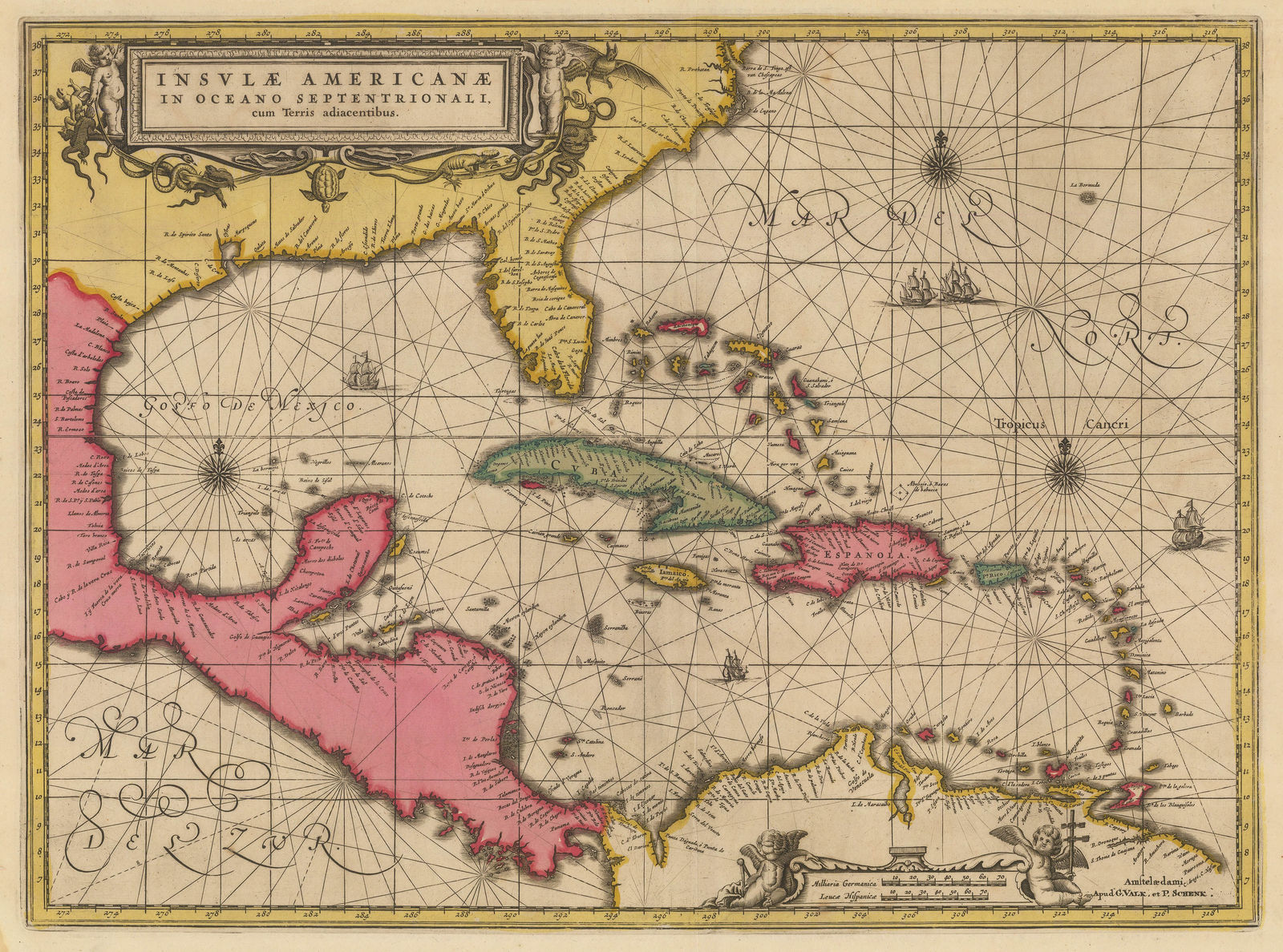 Valk & Schenk, Chart of the West Indies, 1710 c.