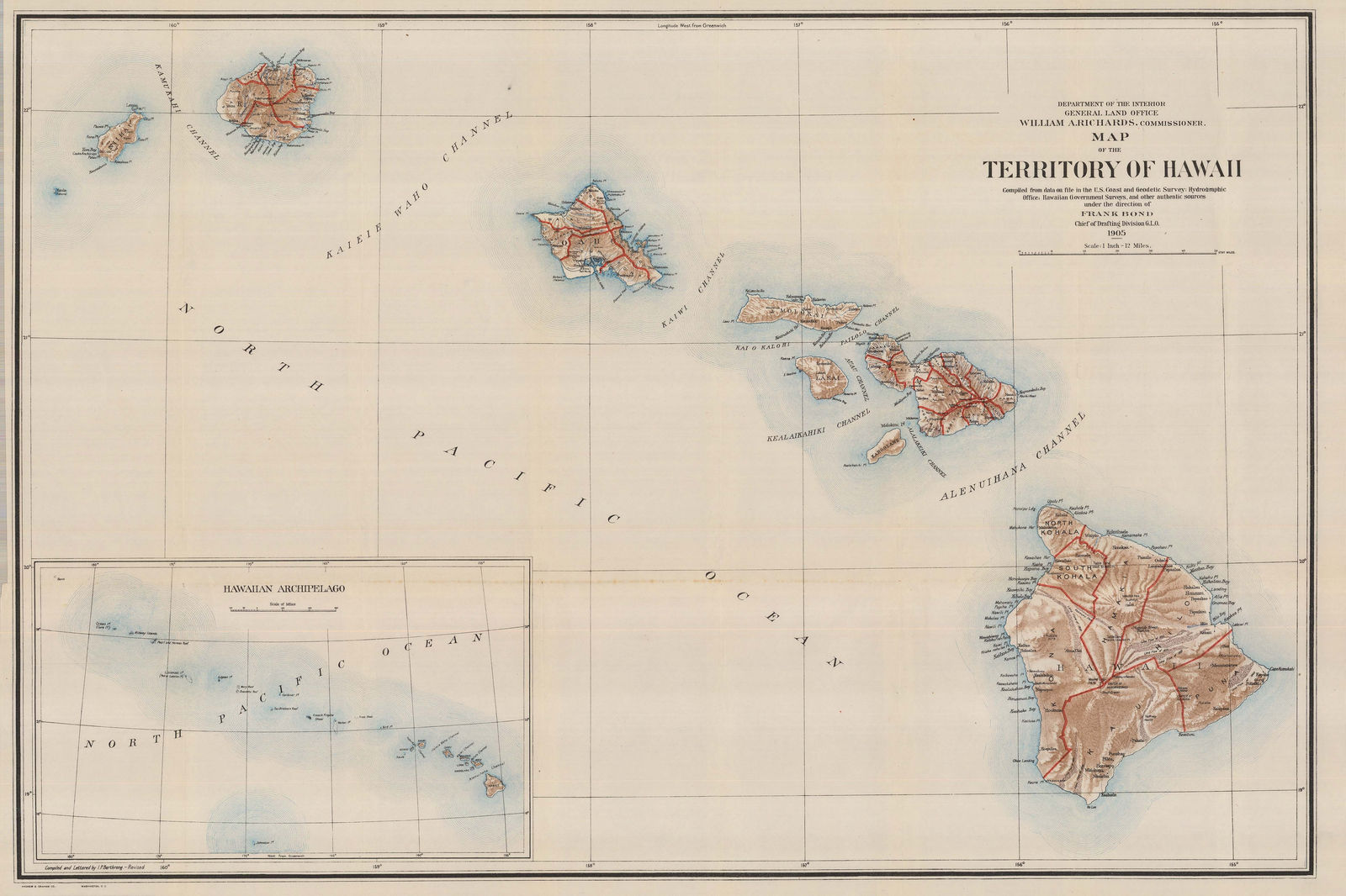 General Land Office (GLO), Map of the Territory of Hawaii, 1905