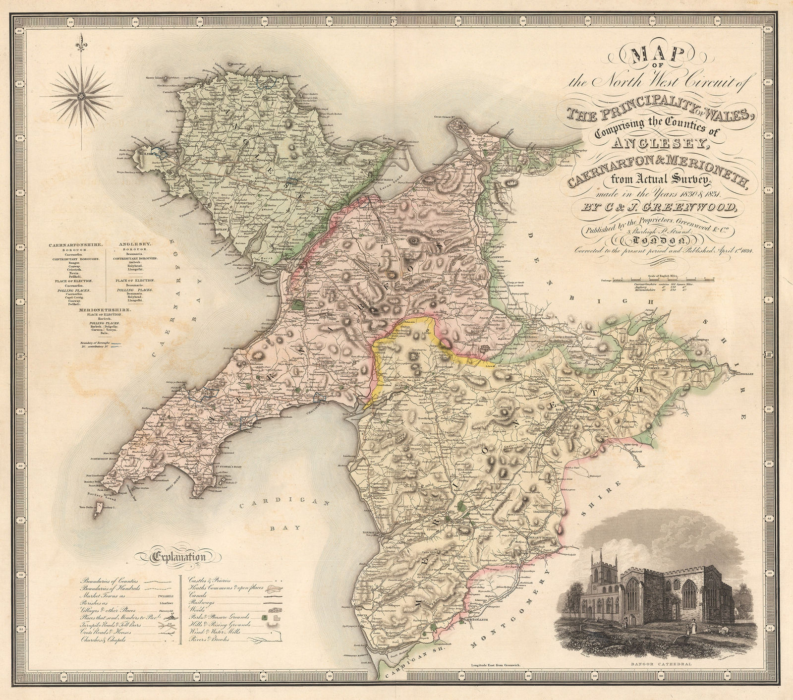 Christopher & John Greenwood, Map of the North West Circuit of The Principality of Wales, 1834
