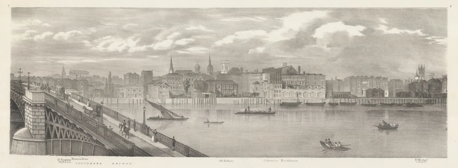 Lt. Col. Trench, London - Thames Panorama - Southwark Bridge to Cornhill, 1825