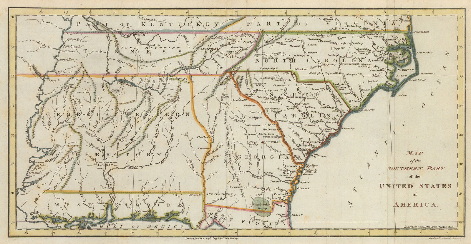 John Russell, Map of the Southern Part of the United States of America, 1798