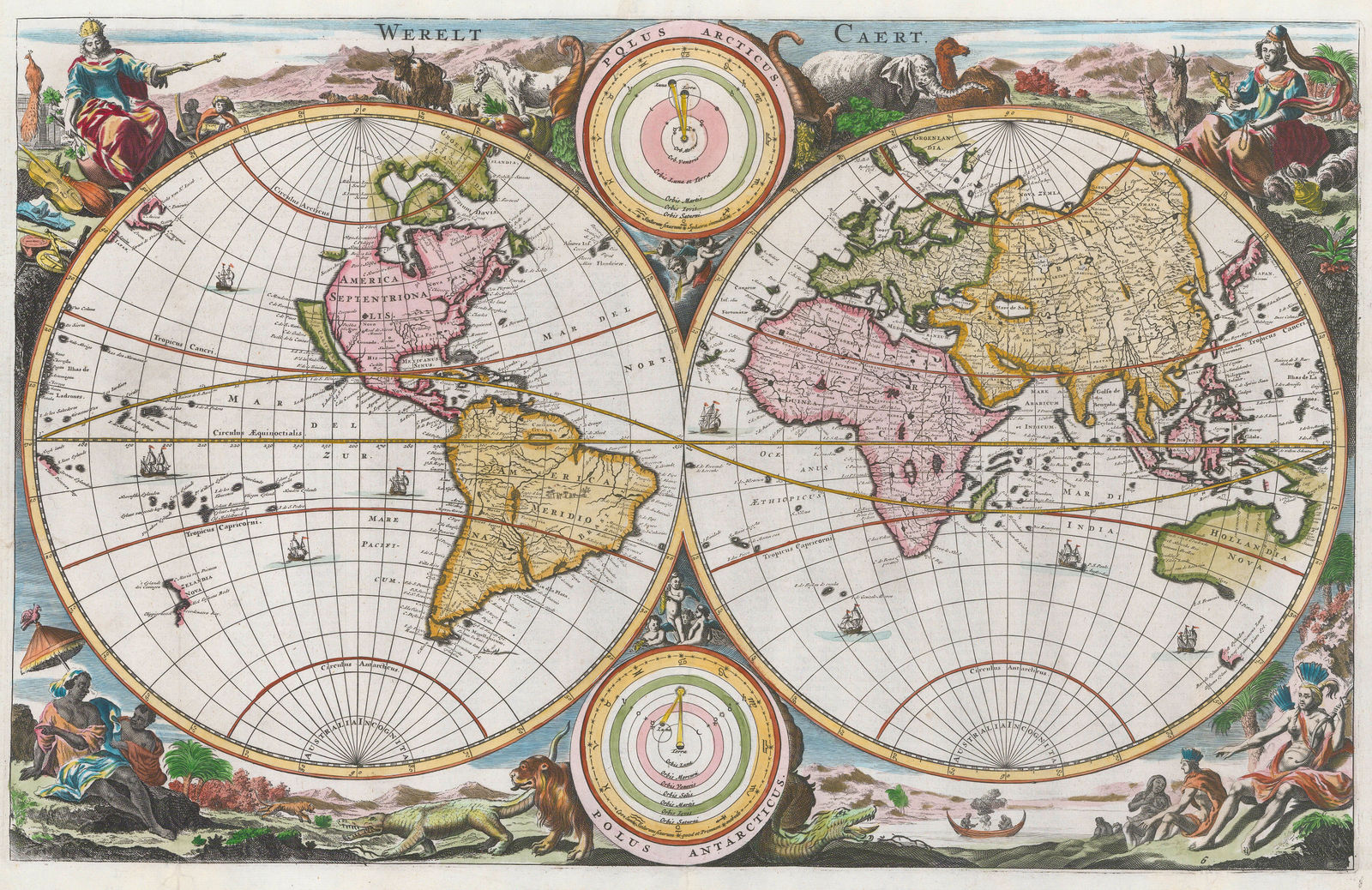 Daniel Stoopendaal, Double Hemisphere Map of the World, 1690 (c.)