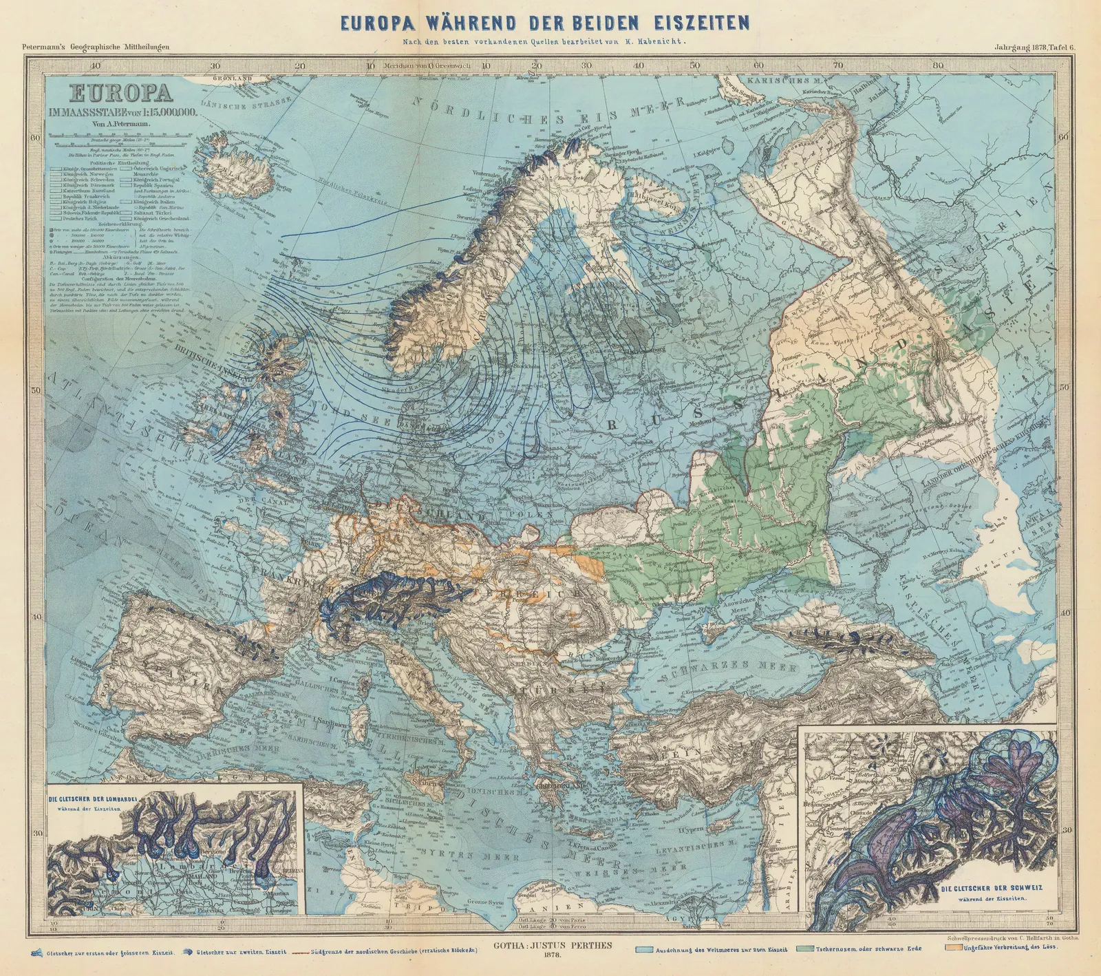 Justus Perthes, Europe During the Two Ice Ages, 1878
