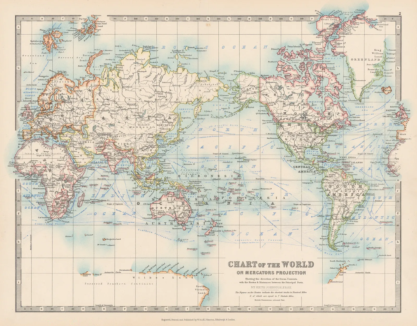W. & A.K. Johnston, Chart of the World on Mercators Projection, 1898 (c.)