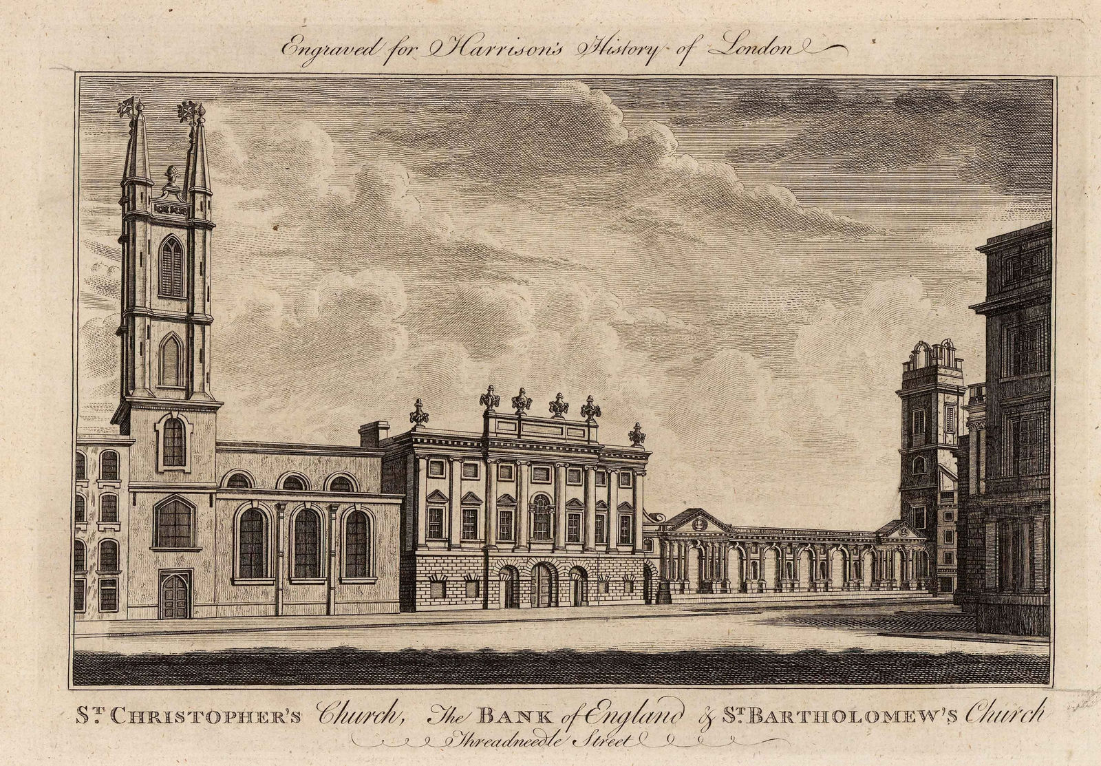 Walter Harrison, London - Bank of England, St. Christopher's and St. Bartholomew's Churches, 1775