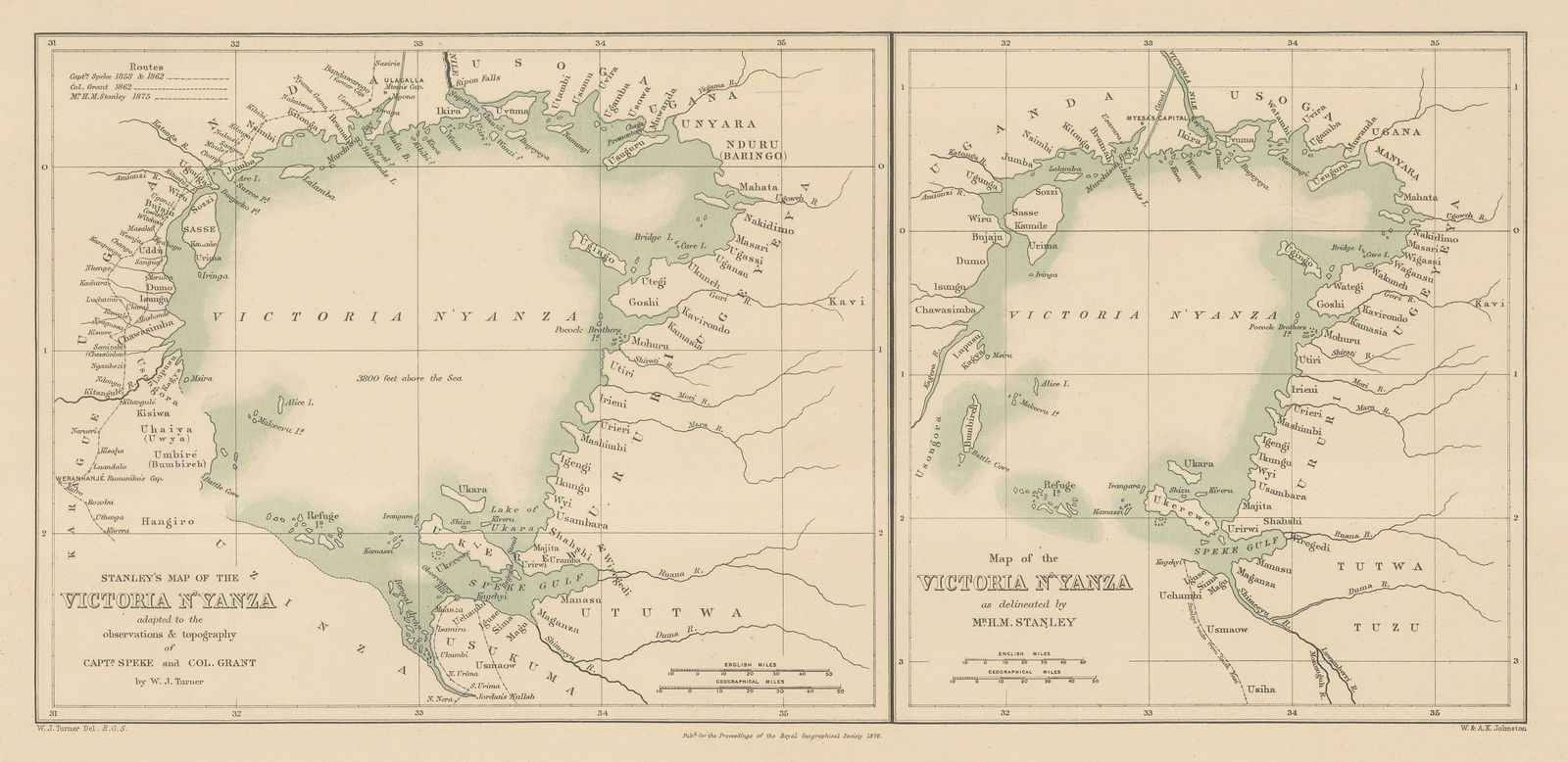 Royal Geographical Society (RGS), Lake Victoria according to Stanley, Speke & Grant, 1876