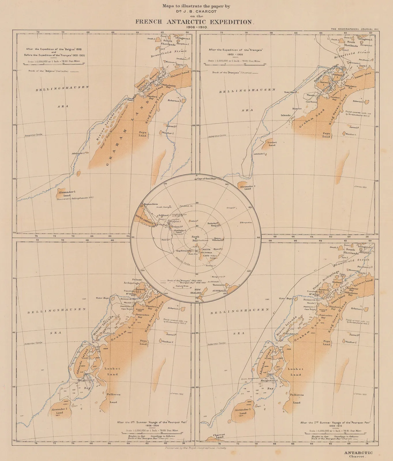 Royal Geographical Society (RGS), Maps to Illustrate the Paper by Dr. J.B. Charcot on the French Antarctic Expedition 1908-1910, 1911