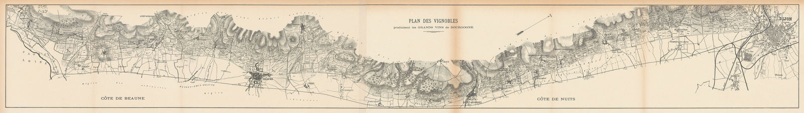 Camille Rodier, Wine map of Cote de Beaune and Cotes de Nuits, Burgundy, 1937