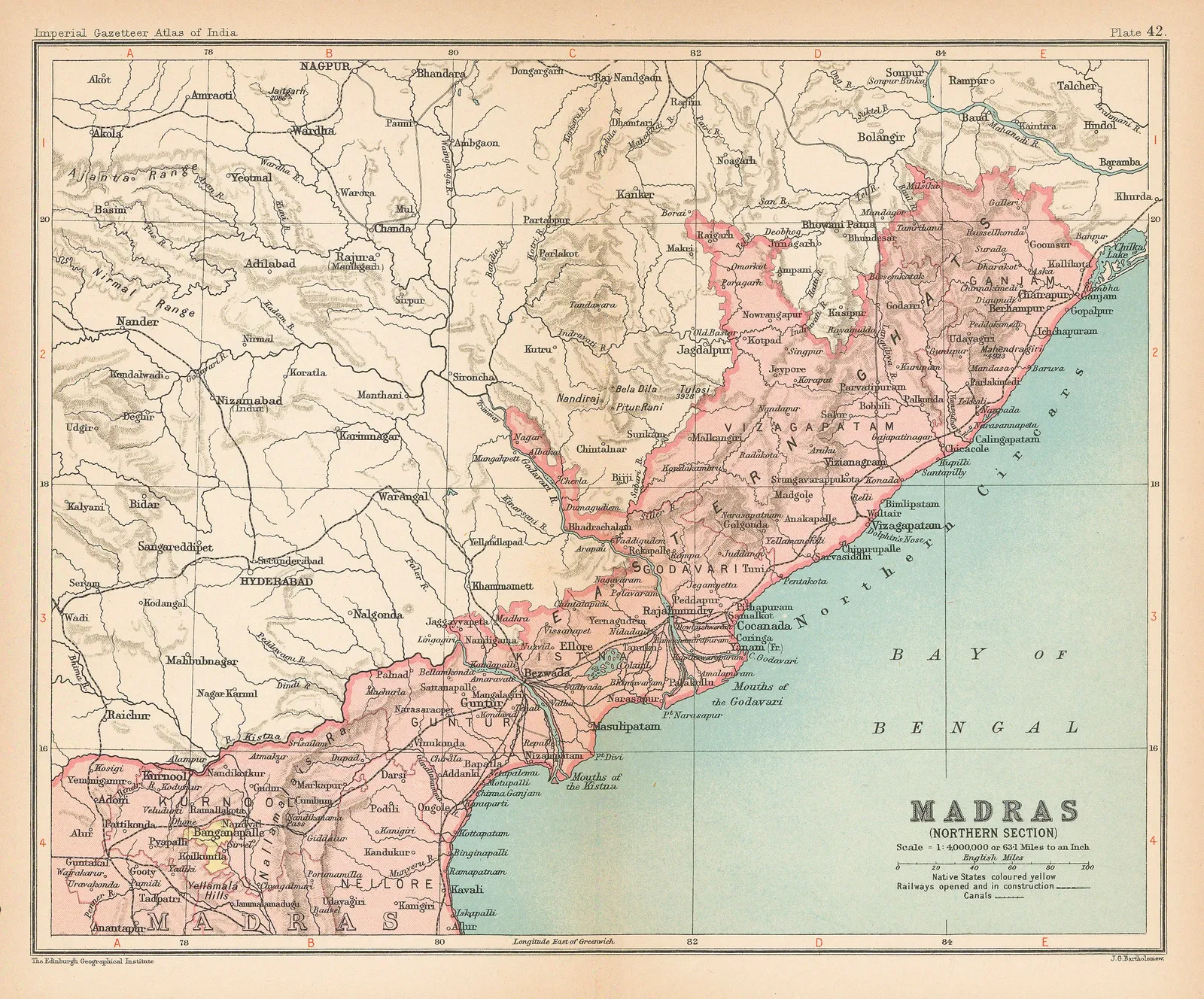 J.G. Bartholomew, Southern India - Andhra Pradesh., 1909