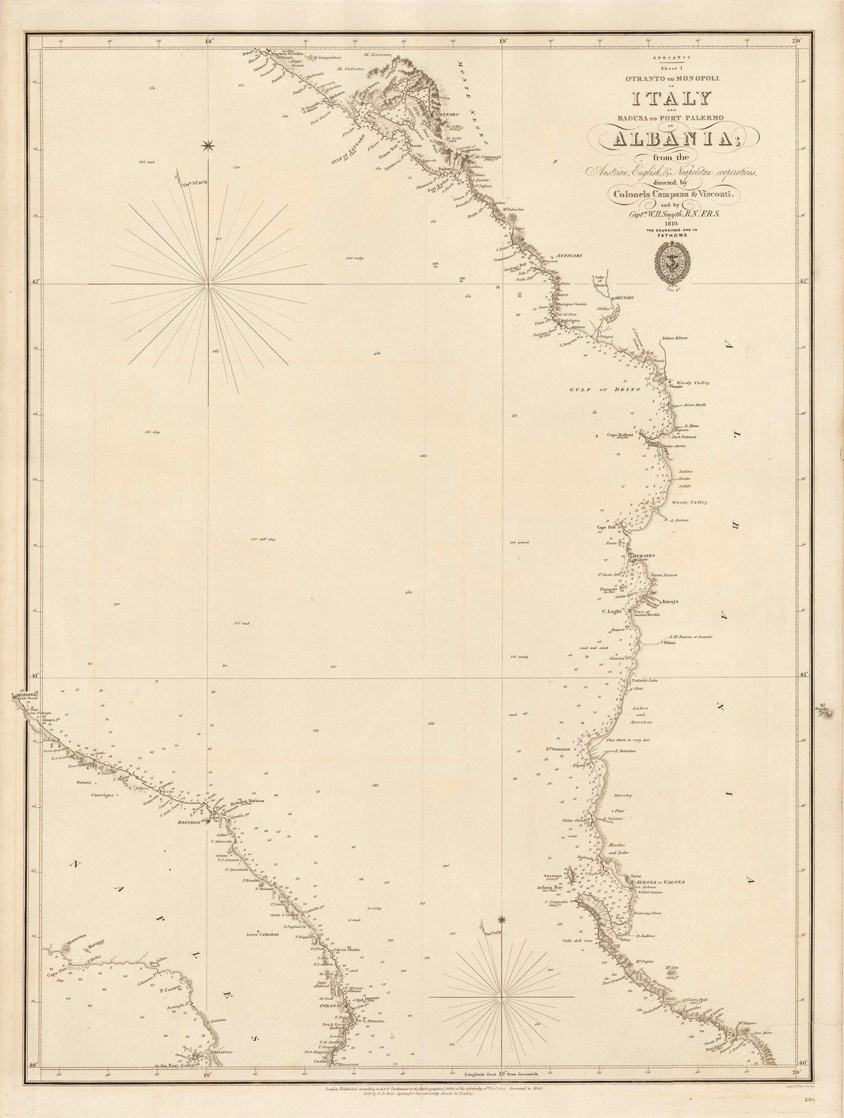 British Admiralty, Otranto to Monopoli in Italy and Ragusa to Port Palermo in Albania, 1843
