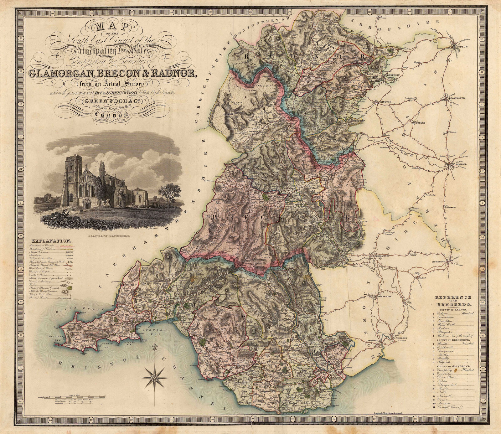 Christopher & John Greenwood, Map of the South East Circuit of the Principality of Wales, 1831