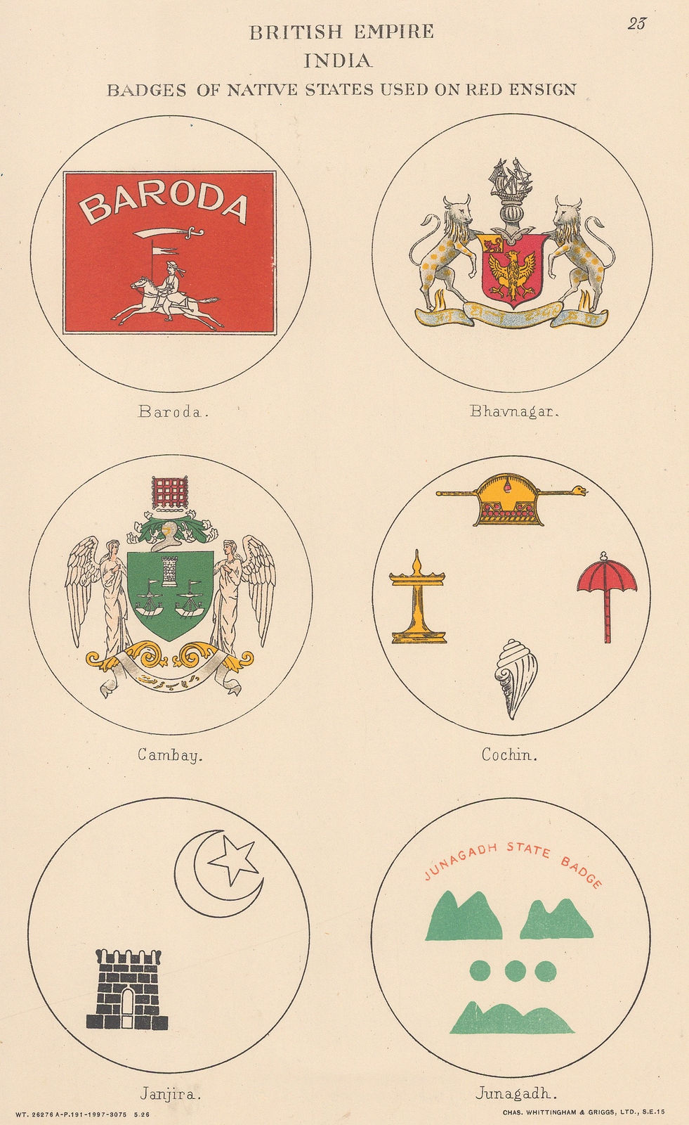 Malby & Sons, India - Badges of Native States used on Red Ensign, 1930 c.