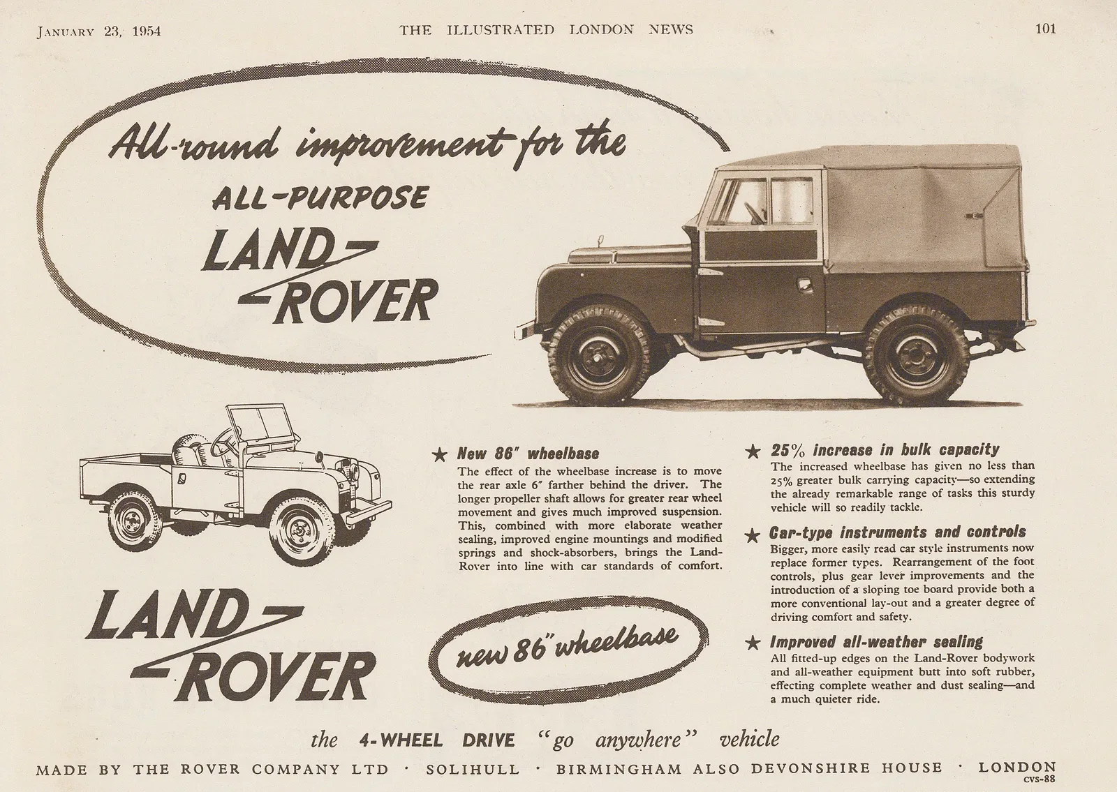 Illustrated London News (ILN), Automobiles - Land Rover, 1954