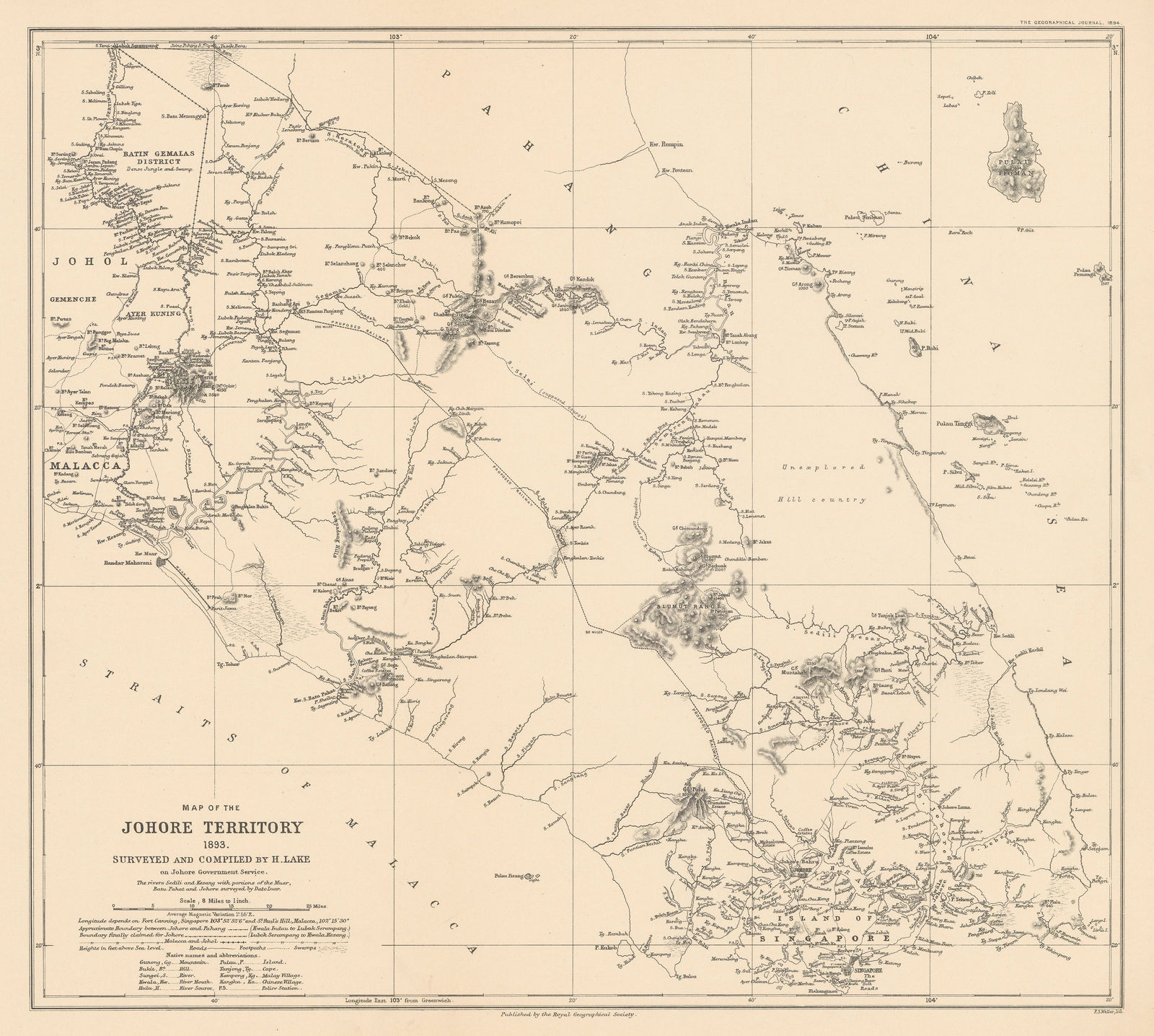Royal Geographical Society (RGS), Johore Territory and Singapore, 1894