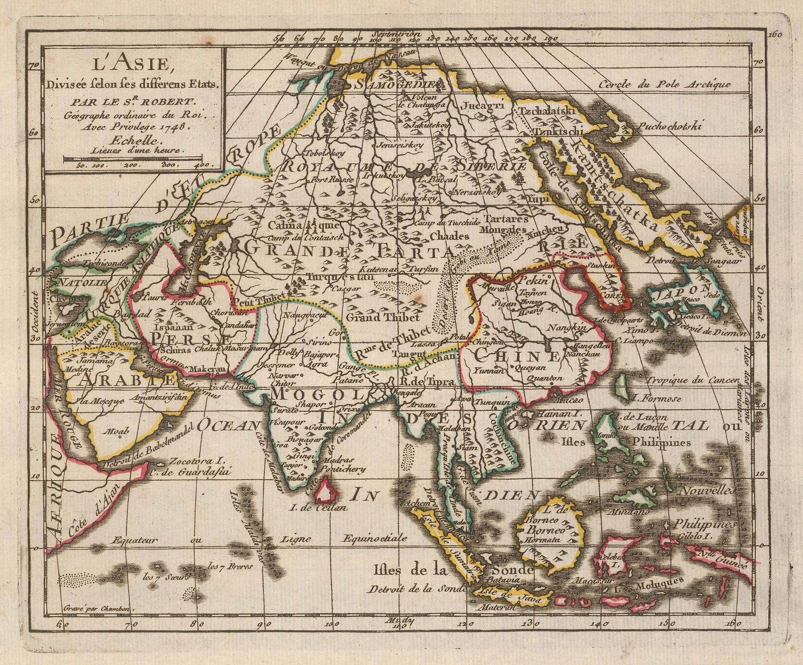 Robert de Vaugondy, Asia with political divisions, 1749