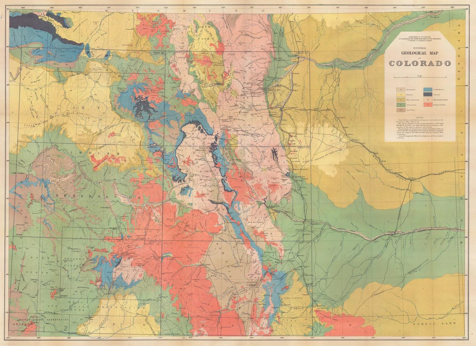 Ferdinand Hayden, Geological Map of Colorado, 1881 c.
