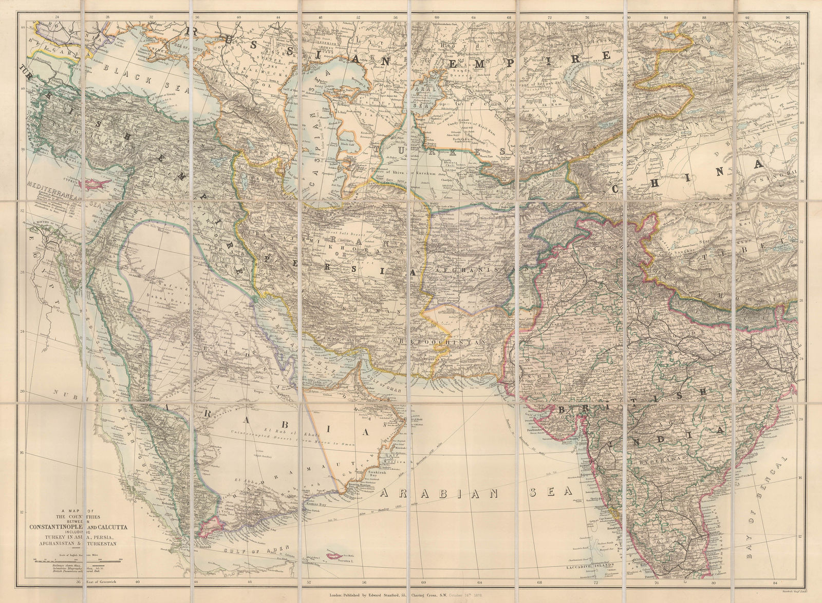 Edward Stanford, Middle East, Central Asia and India, 1878