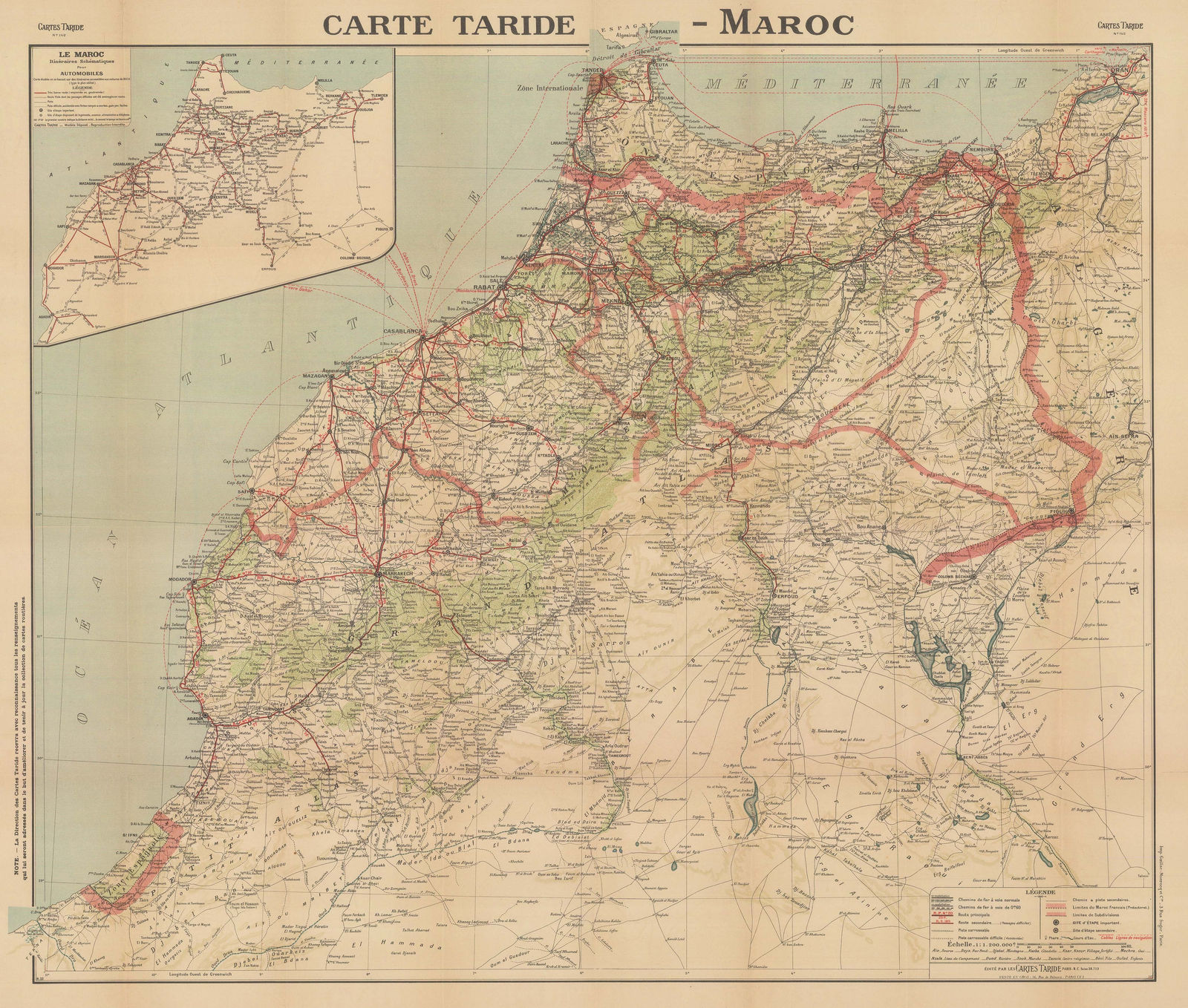 Cartes Tarides, Morocco based on French army surveys, 1930 c.