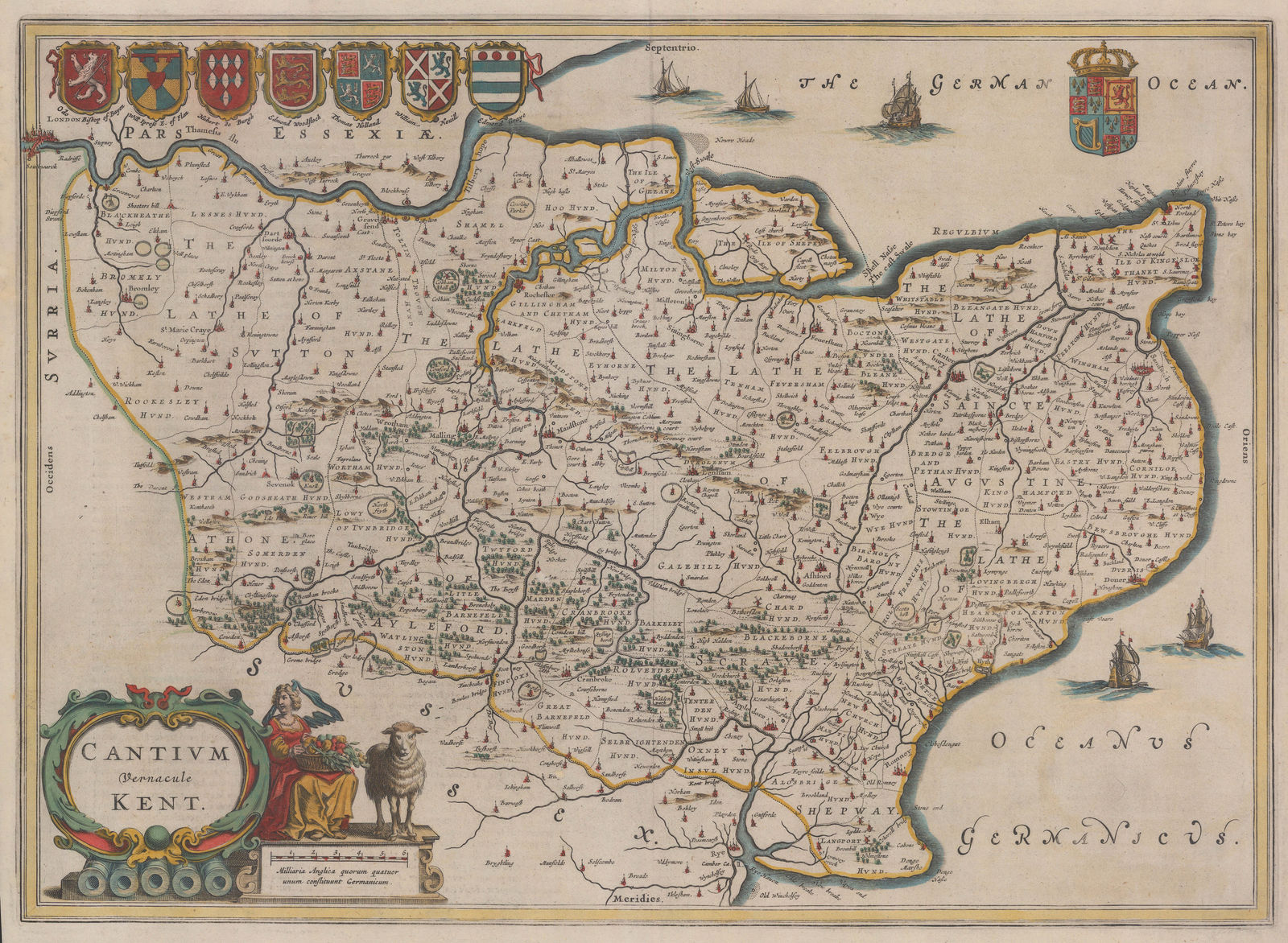 Willem & Jan Blaeu, Cantium Vernacule Kent, 1650 c.