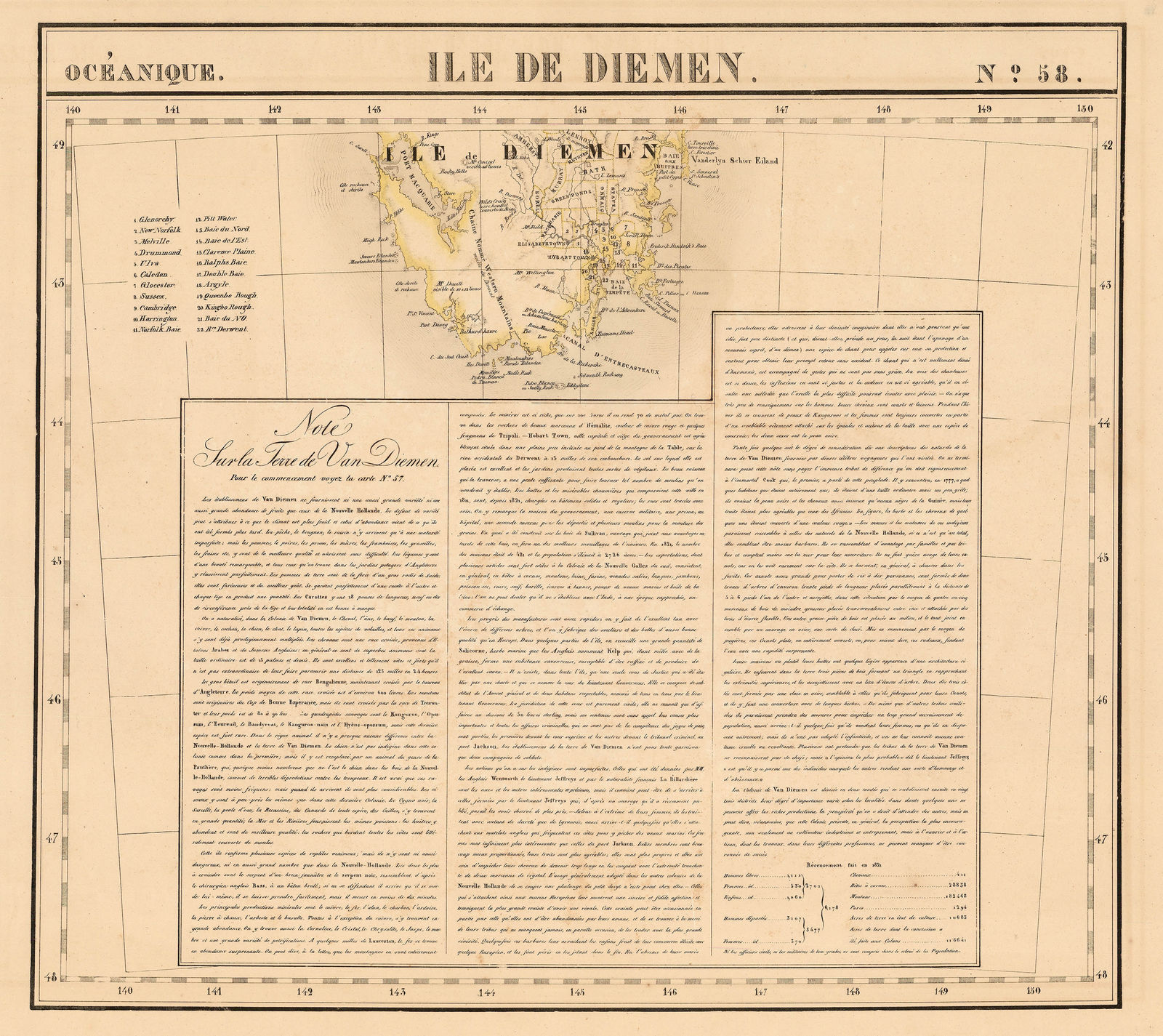 Philippe Vandermaelen, Southern coast of Tasmania from Macquarie Harbour to Freycinet peninsula., 1827