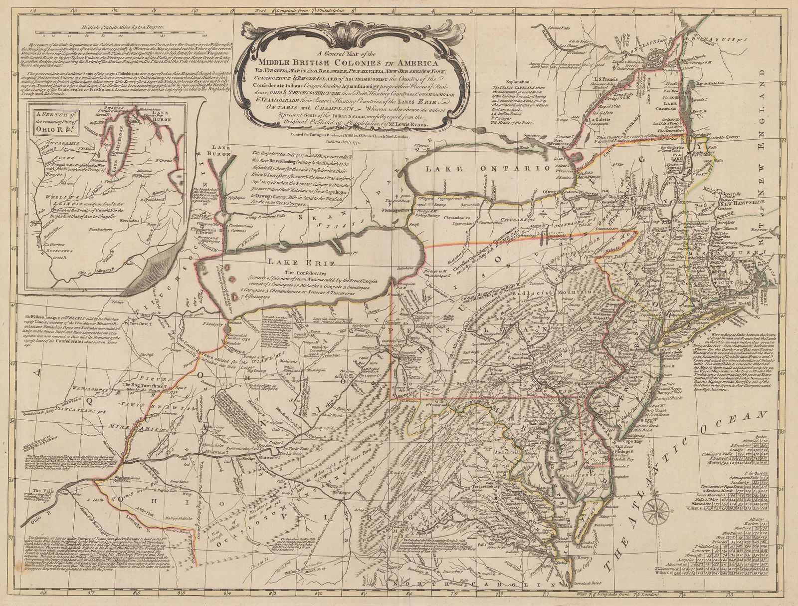 Carington Bowles, Important pre-Revolution map of the Mid-Atlantic Colonies, 1771