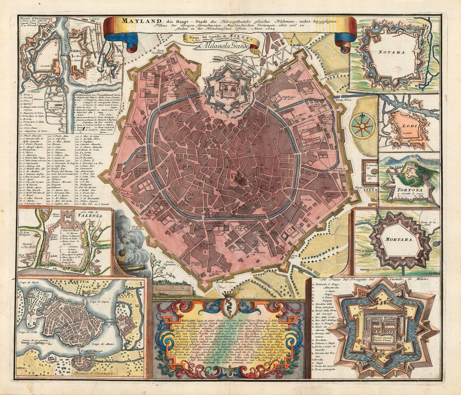 Homann Heirs, Milan and fortified cities of northern Italy, 1734