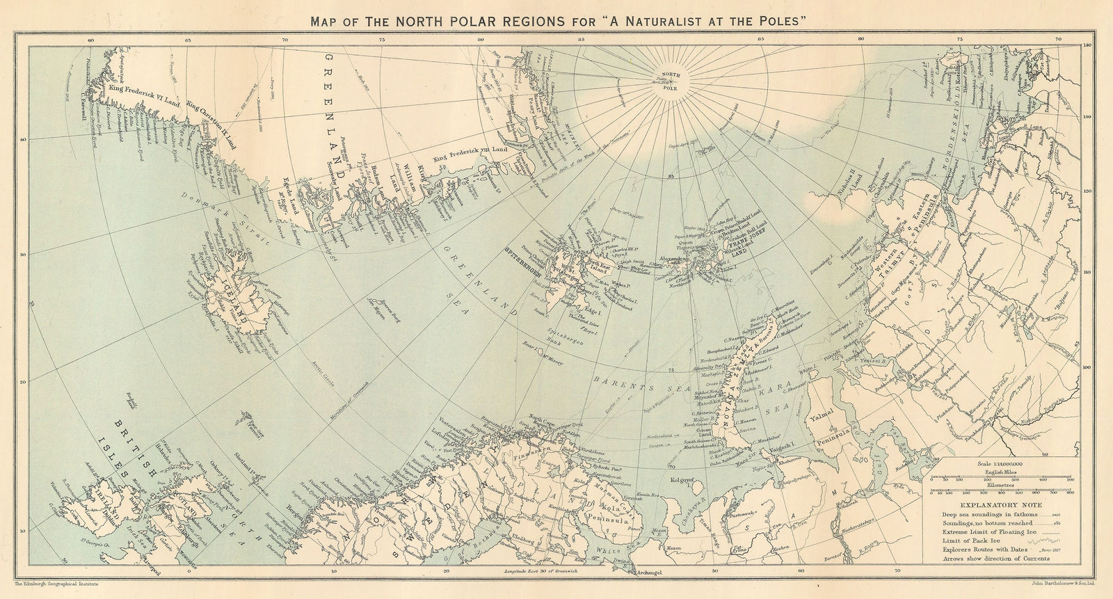John Bartholomew, Map of the North Polar Regions for "A Naturalist at the Poles", 1923