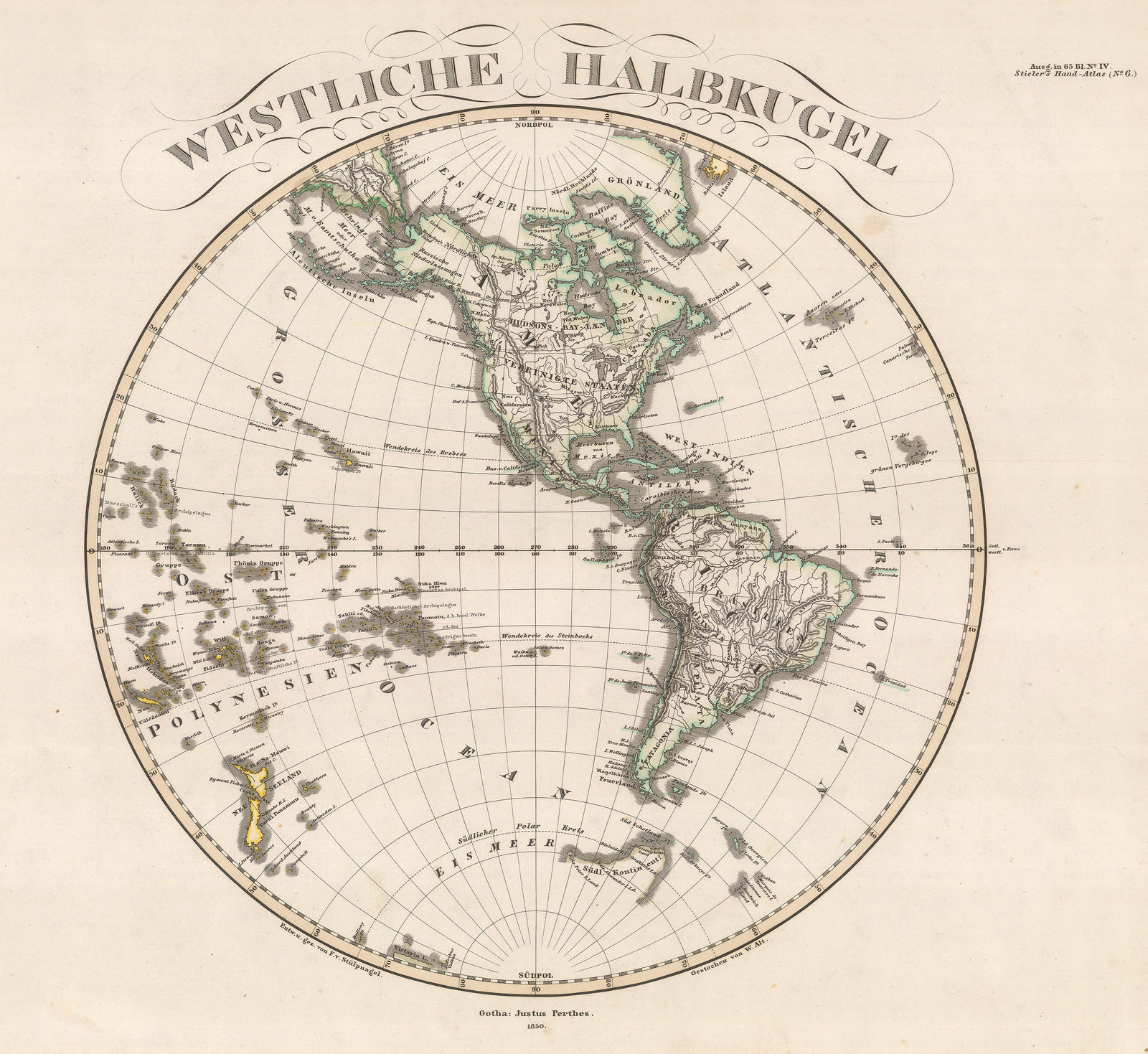 Justus Perthes, Westliche Halbkugel, 1850