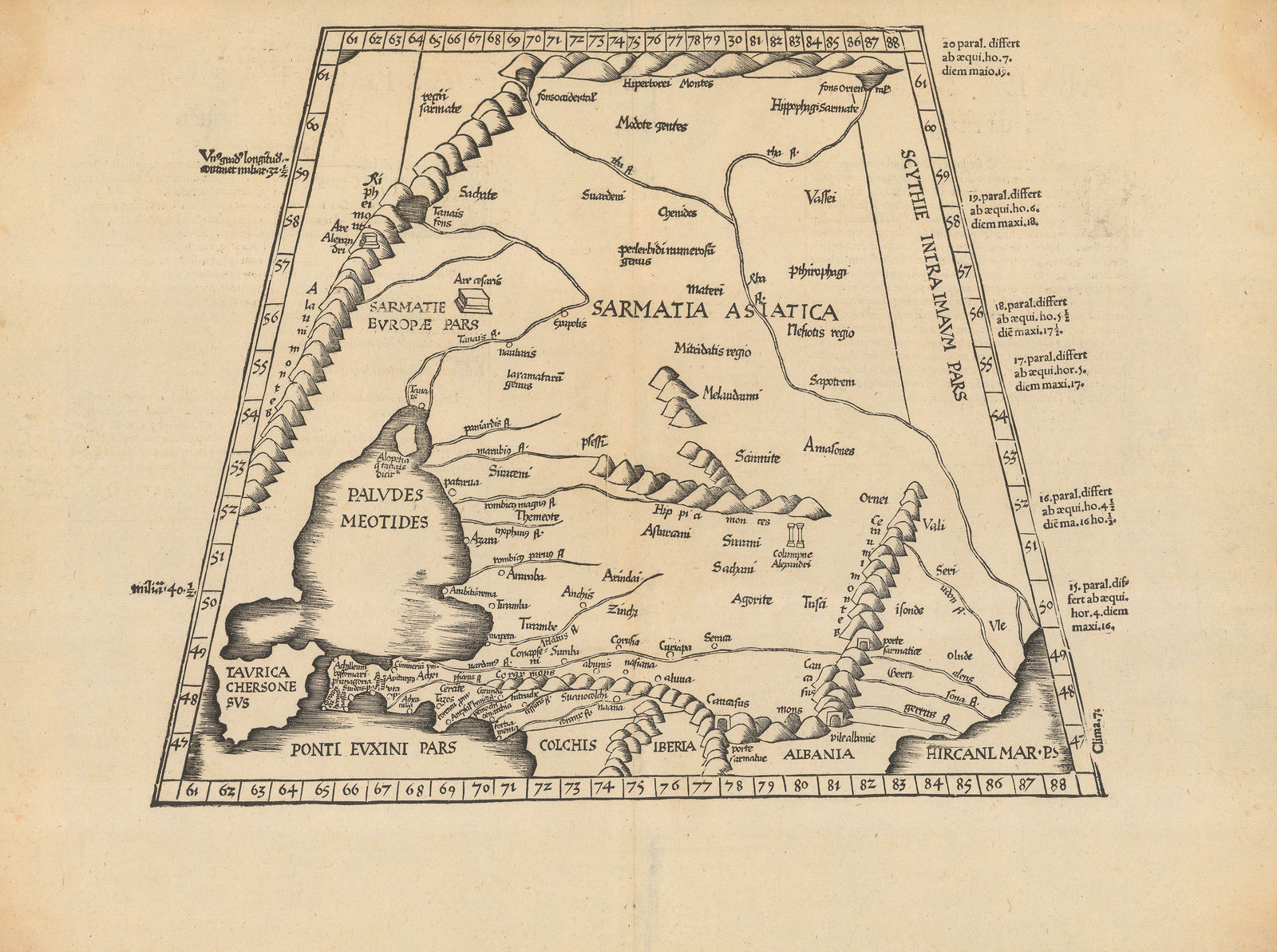 Claudius Ptolemy & Laurent Fries, Ptolemaic map of Sarmatia, 1541