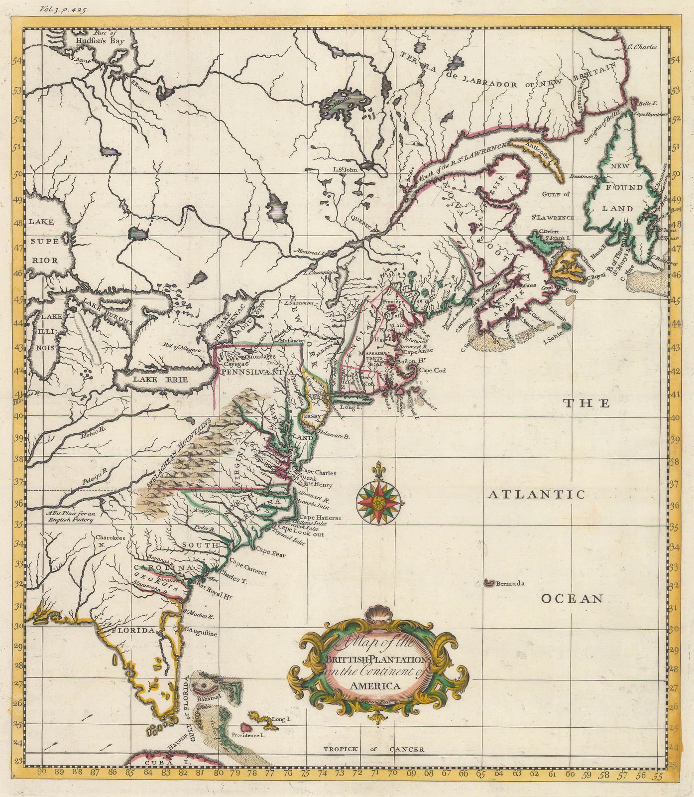 Thomas Salmon, East Coast showing British plantations, 1739
