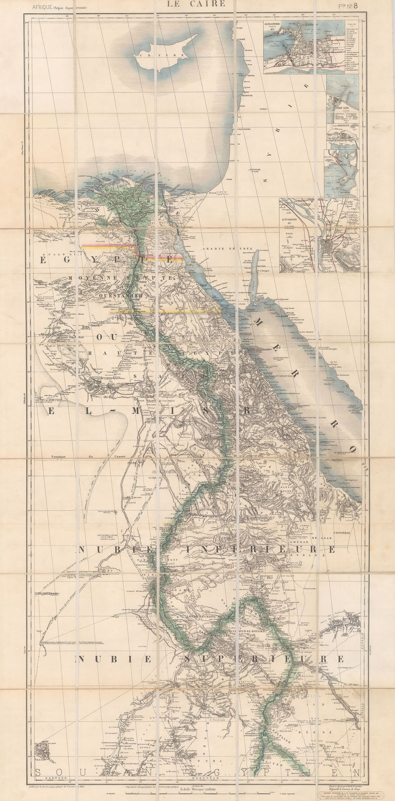 Service géographique de l'armée, Folding wall map of Egypt , 1883