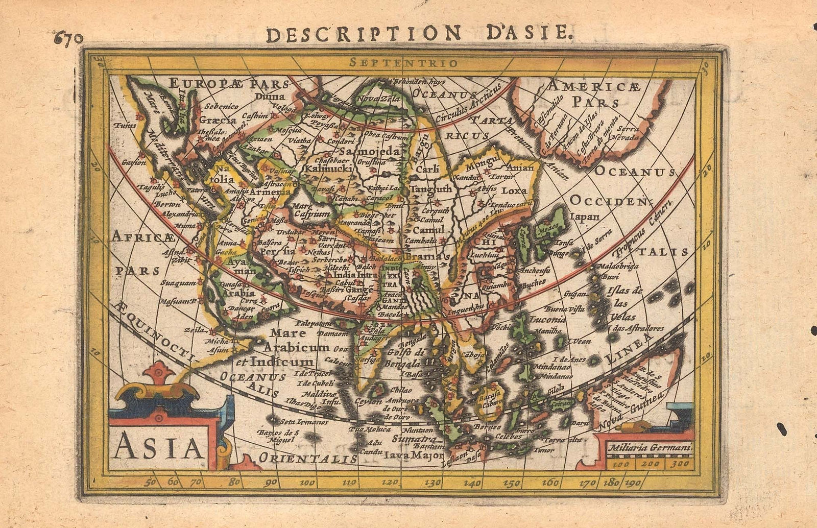 Petrus Bertius, Miniature map of Asia, 1618