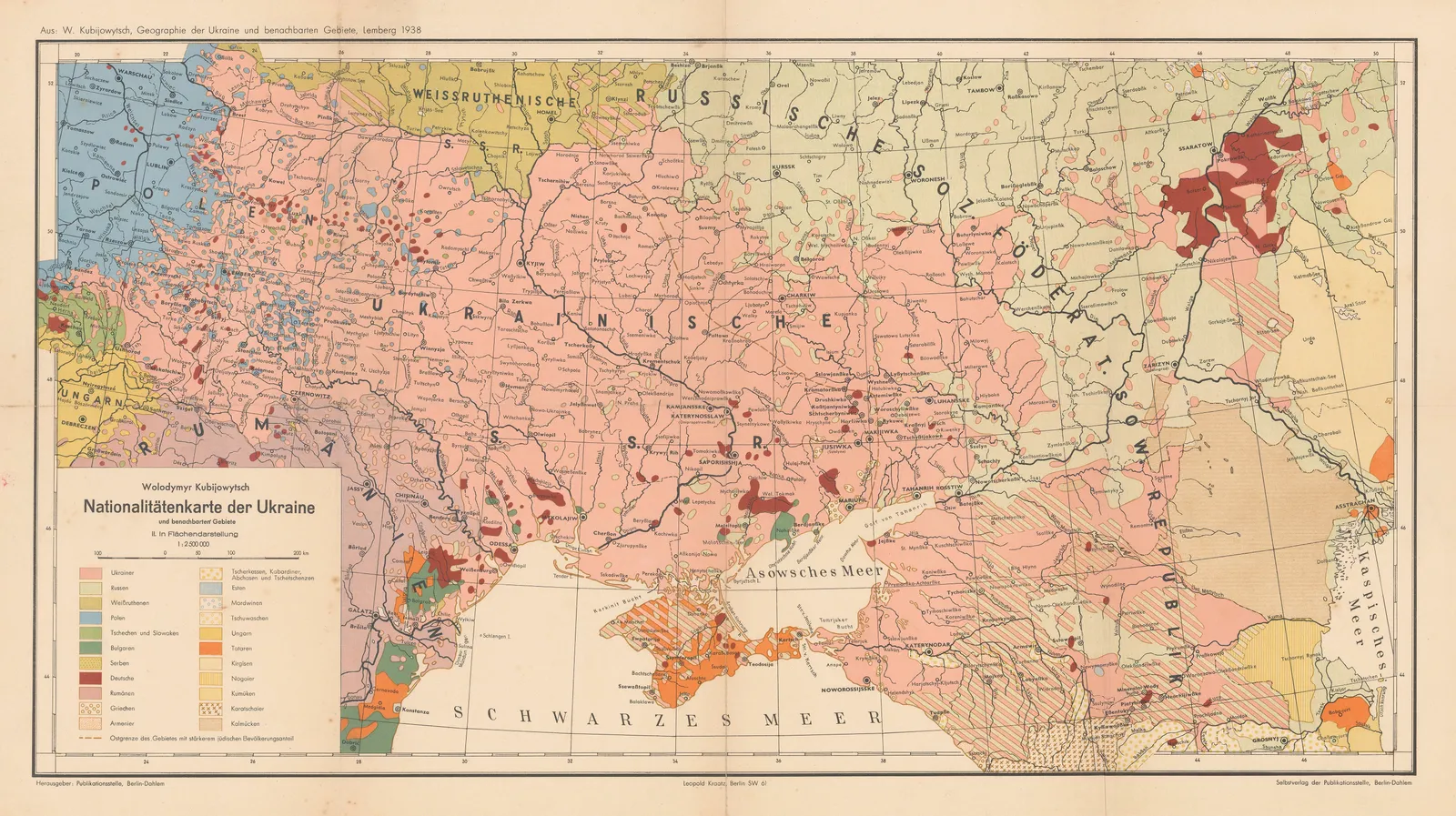 Wolodymyr Kubijowytsch, Ethnographic Map of Ukraine, 1938