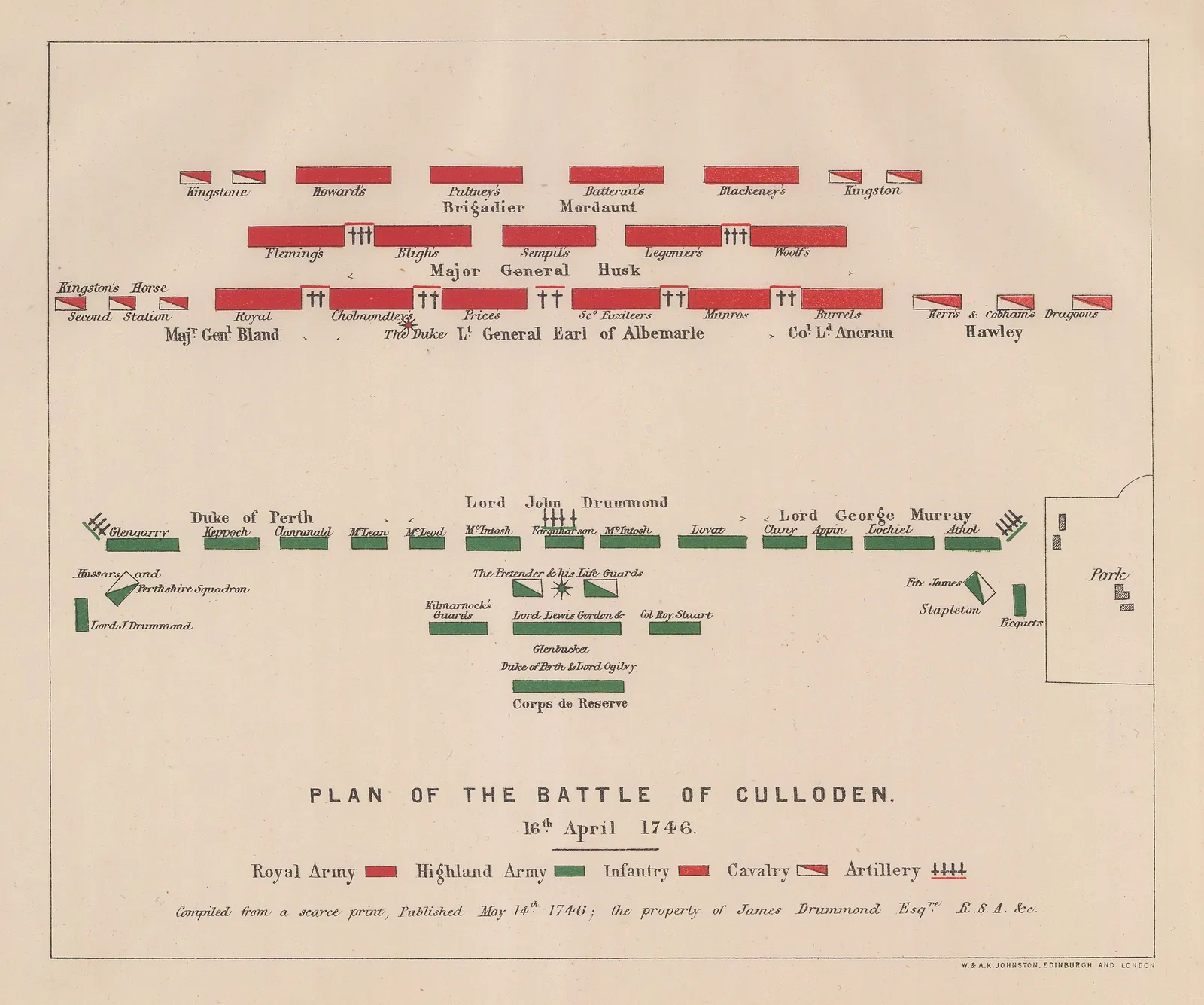 W. & A.K. Johnston, Plan of the Battle of Culloden, 1873