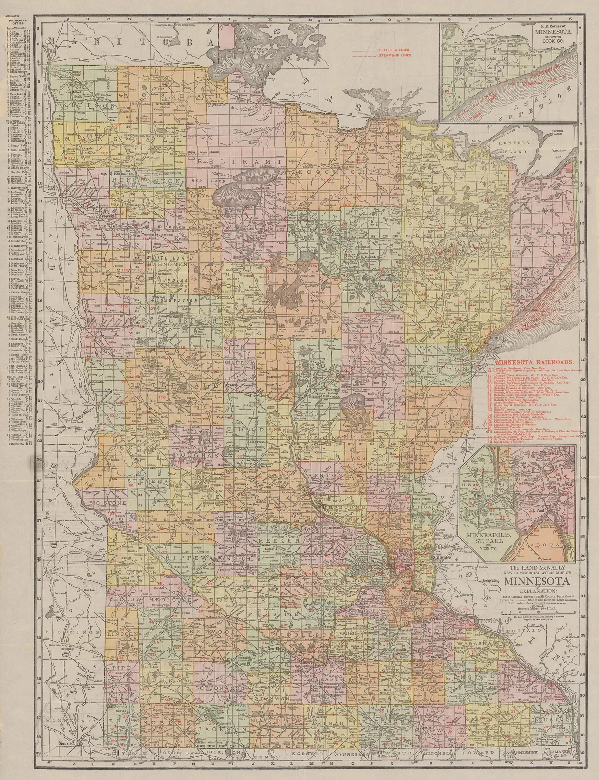 Rand, McNally & Co., New Commercial Atlas Map of Minnesota, 1920 c.