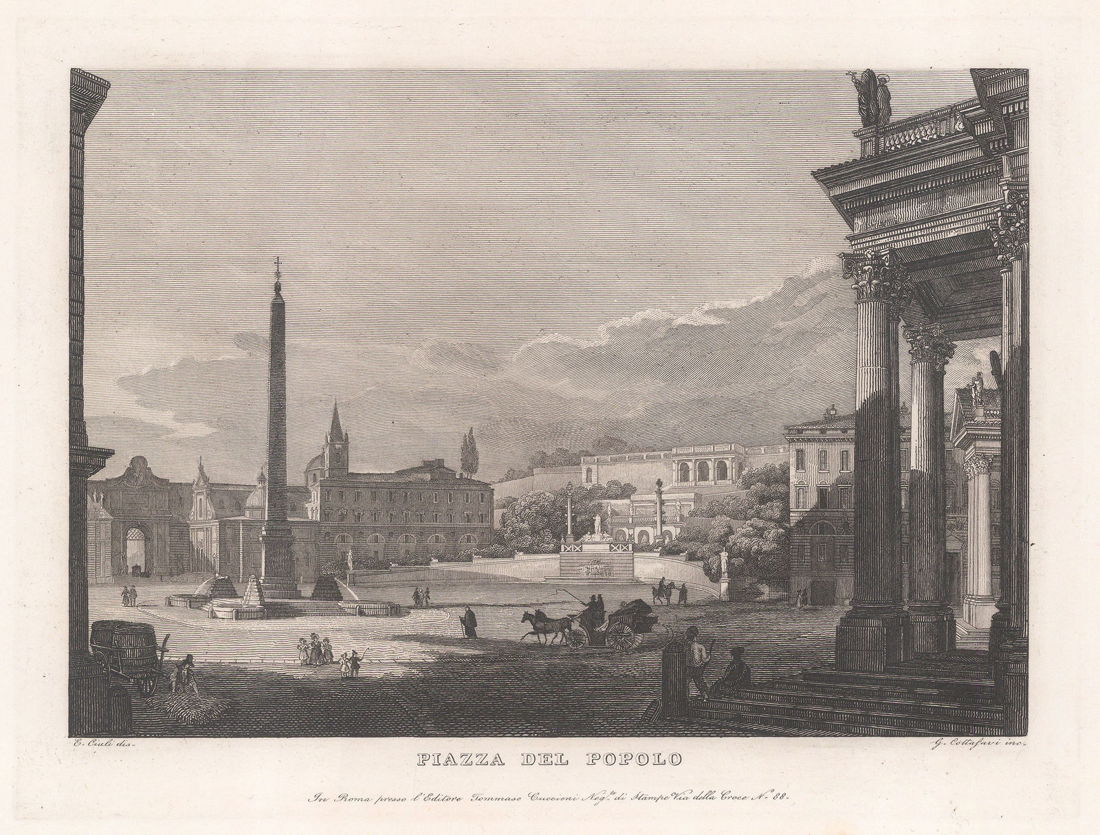 Gaetano Cottafavi, Italy - Rome, Piazza del Popolo, 1843