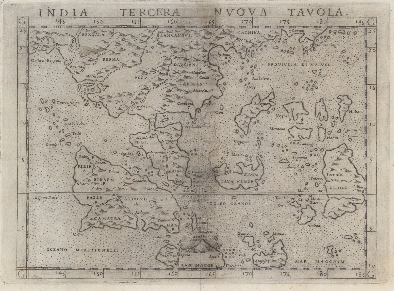 Girolamo Ruscelli, Early map of Southeast Asia, 1574