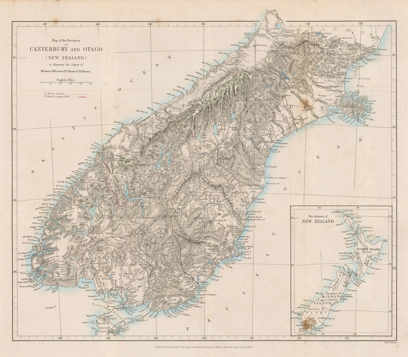 Royal Geographical Society (RGS), Map of the Provinces of Canterbury and Otago, 1864