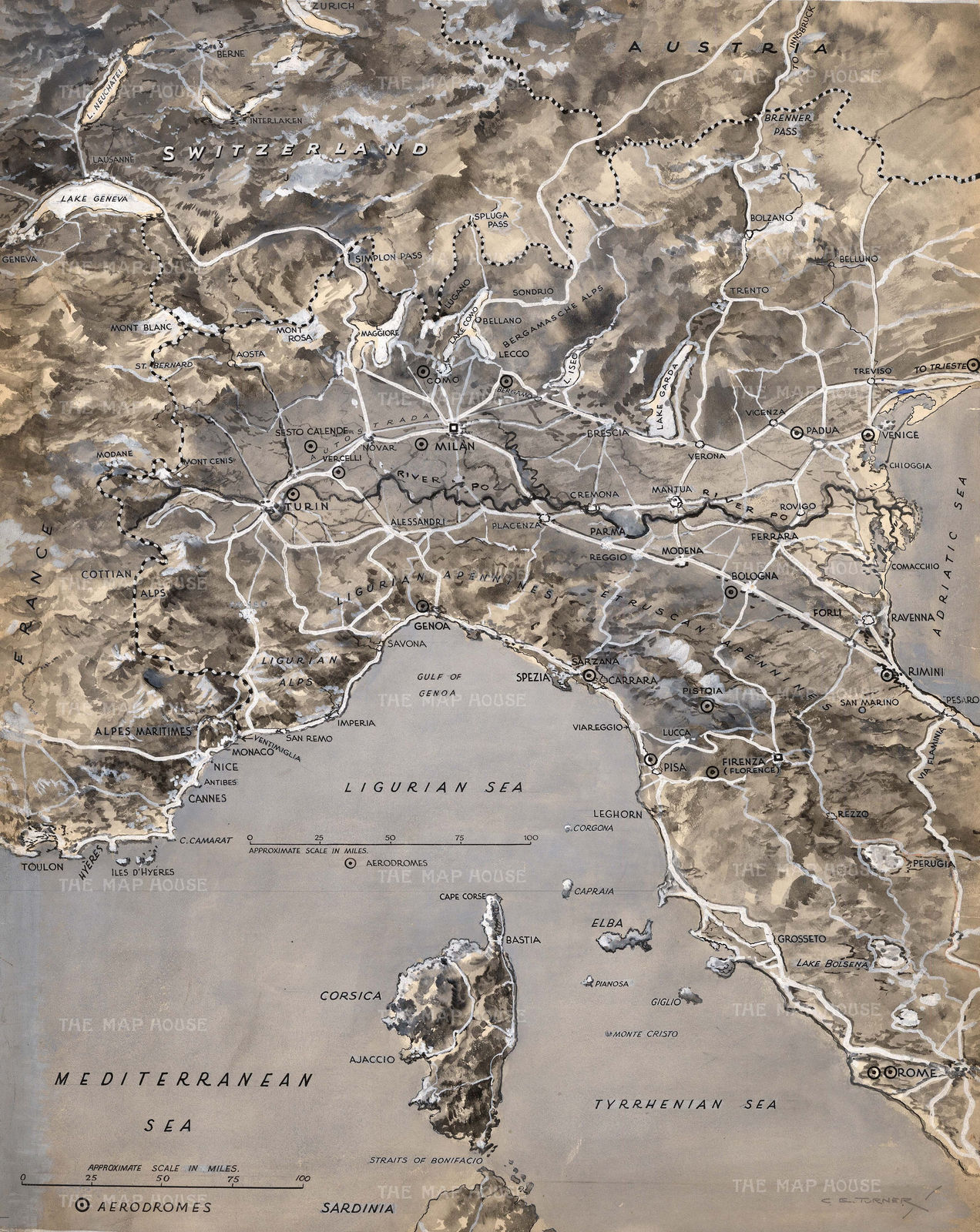 Charles Edward Turner, Map of the Aerodromes of Northern Italy, 1941