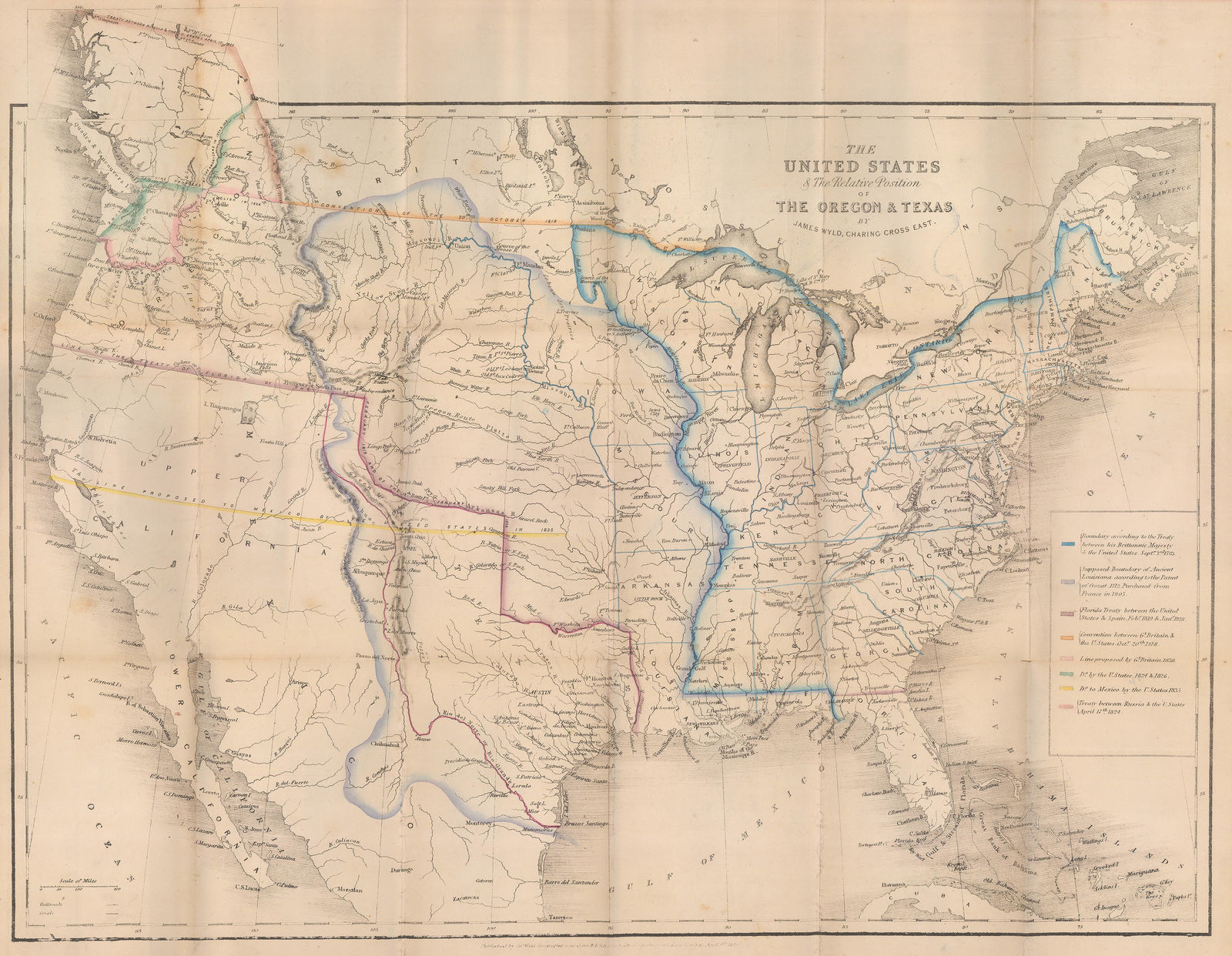 James Wyld, The United States & the Relative Position of the Oregon & Texas, 1845